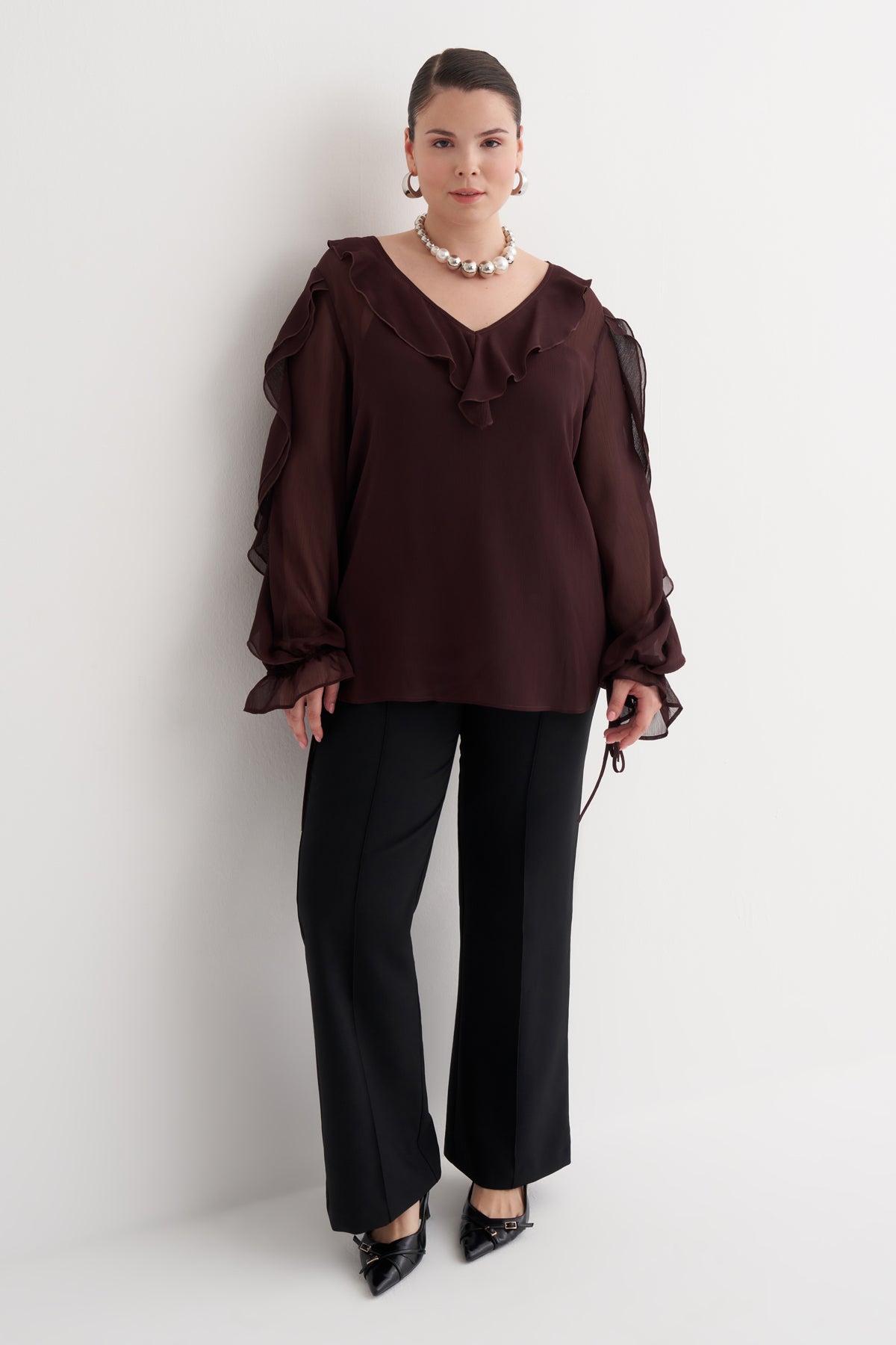 Fırfır Detaylı Şifon Bluz