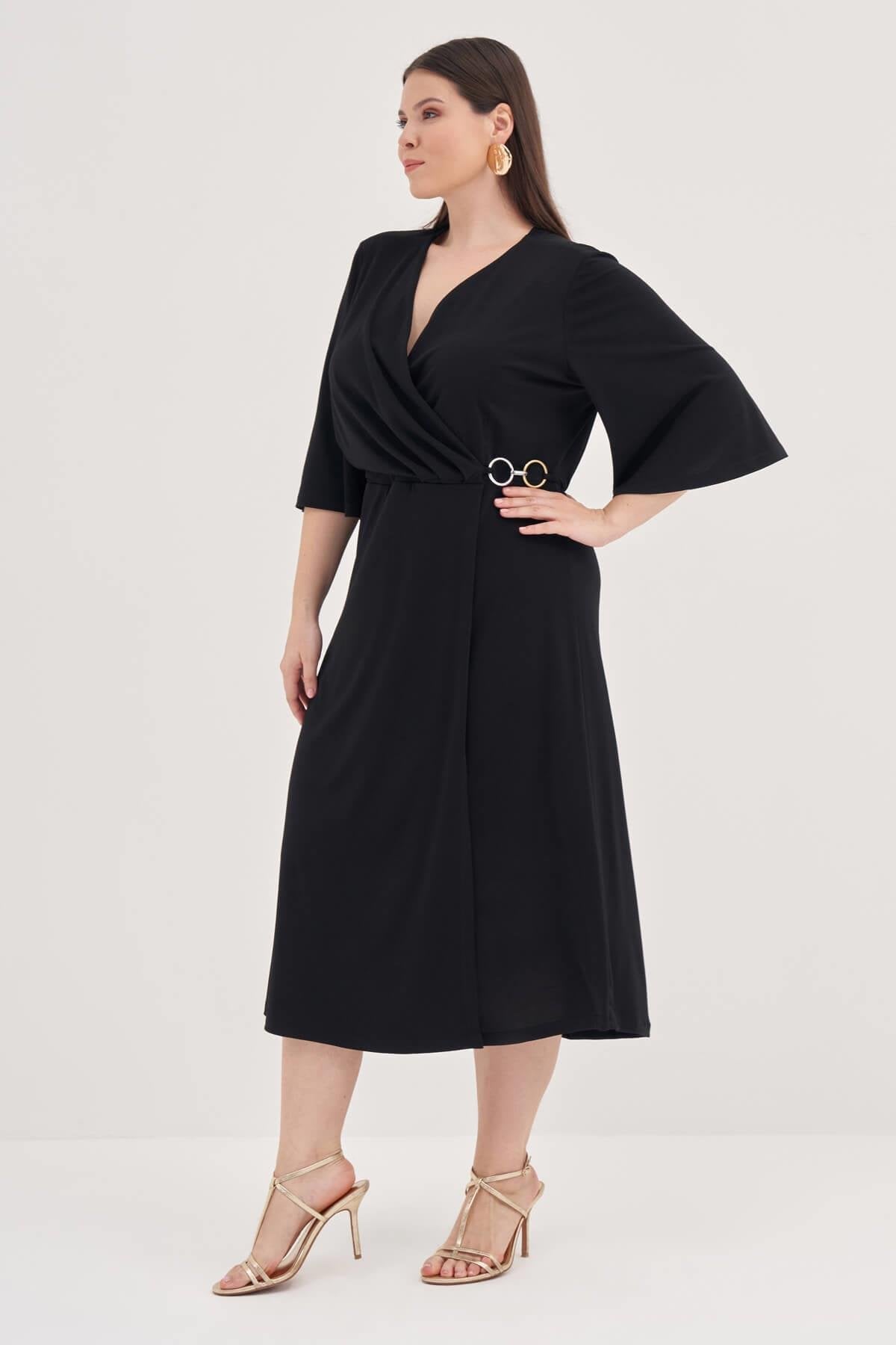 Halka Detaylı Kruvaze Elbise