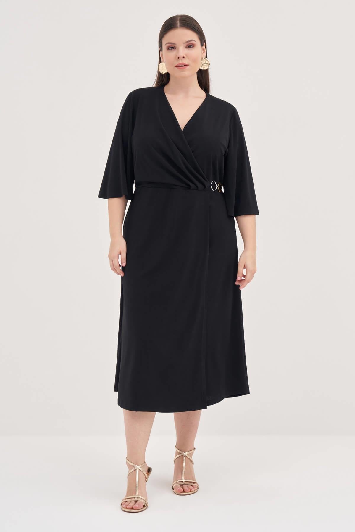 Halka Detaylı Kruvaze Elbise