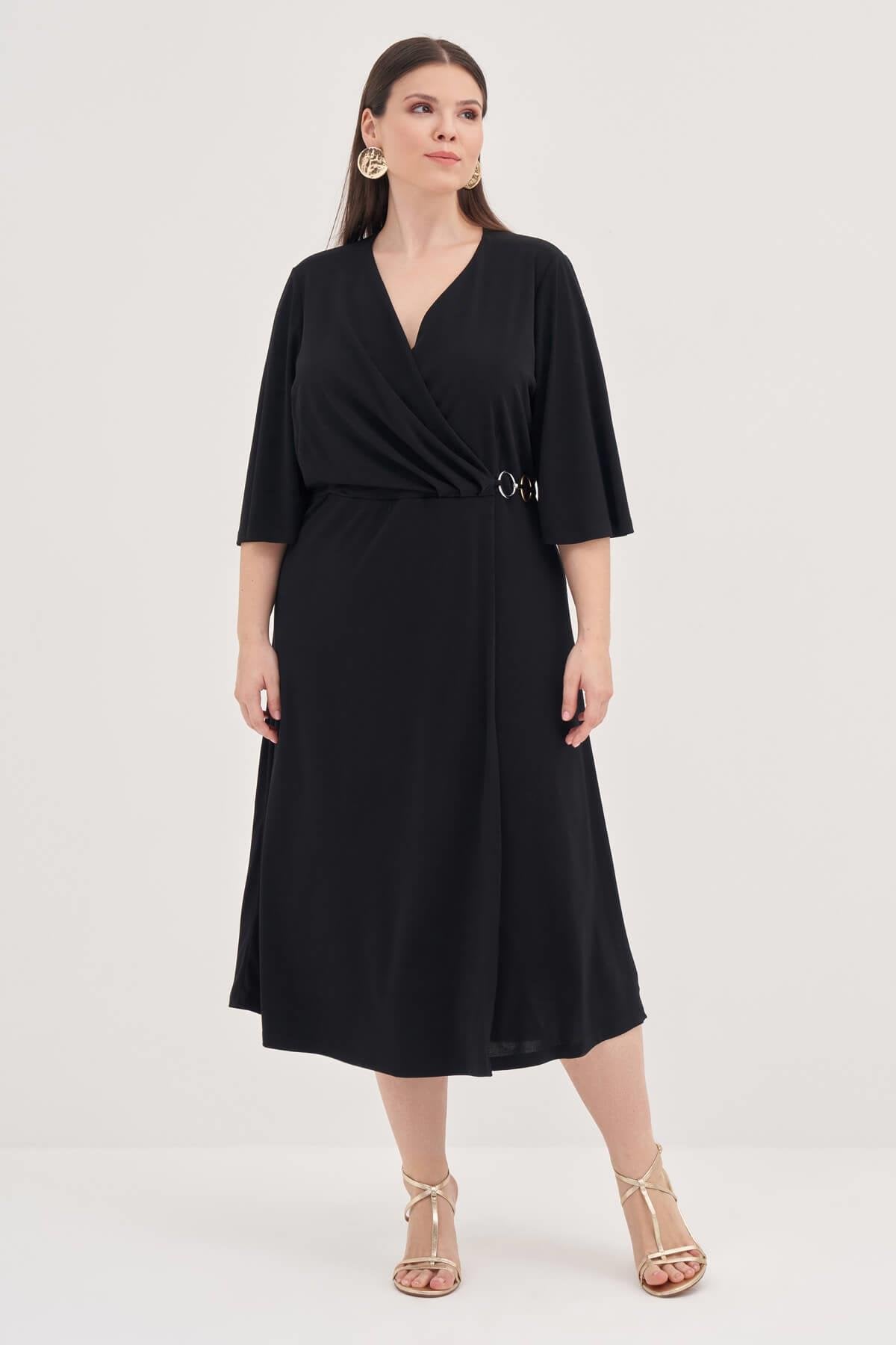 Halka Detaylı Kruvaze Elbise