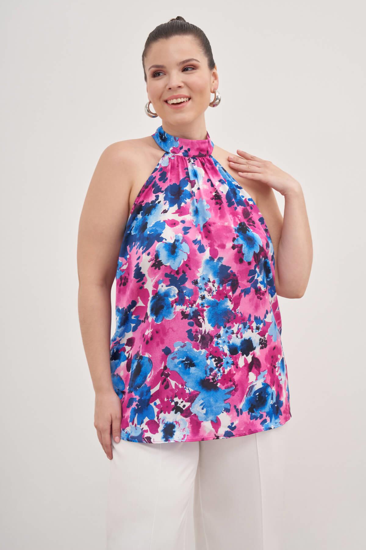 Halter Yakalı Desenli Bluz