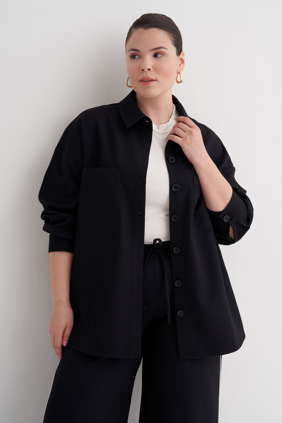 İnce Çizgili Gömlek Ceket