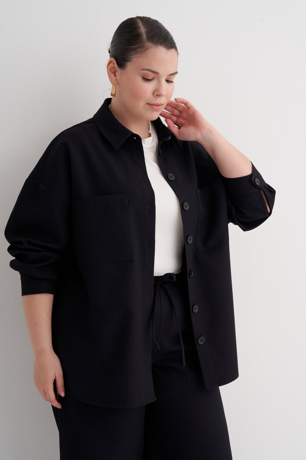 İnce Çizgili Gömlek Ceket