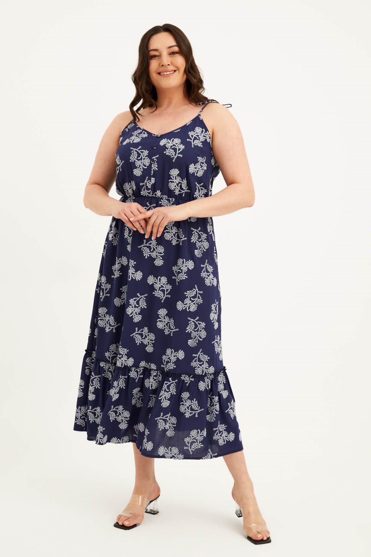 İp Askılı Beli Lastikli Fırfırlı Elbise