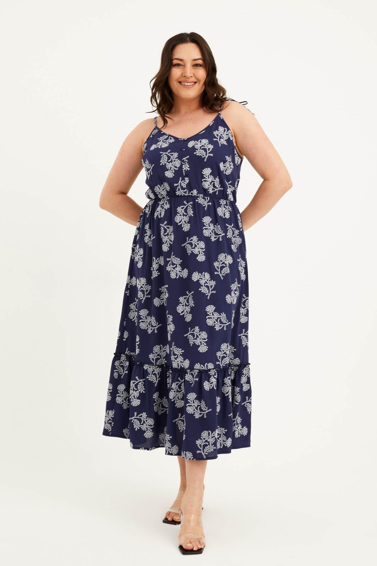 İp Askılı Beli Lastikli Fırfırlı Elbise