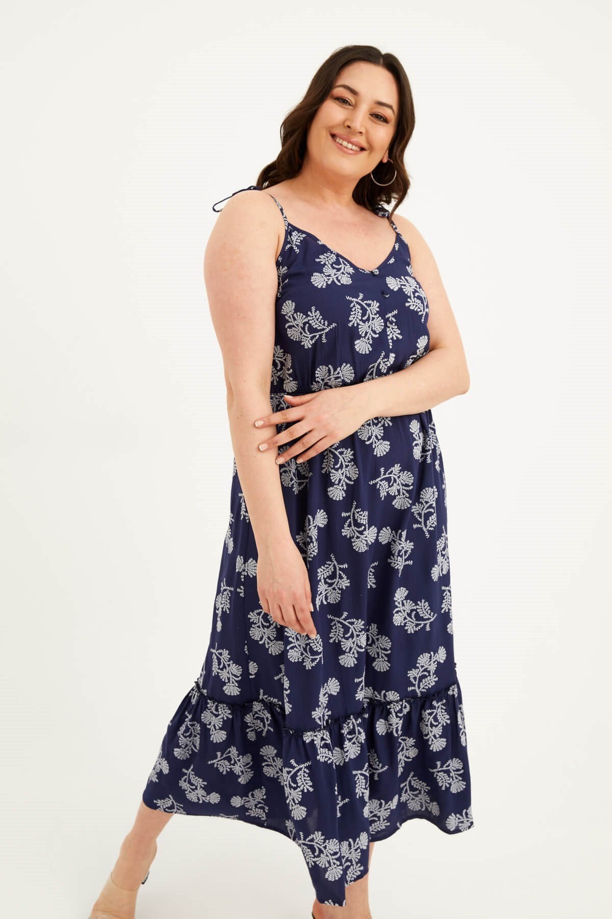 İp Askılı Beli Lastikli Fırfırlı Elbise