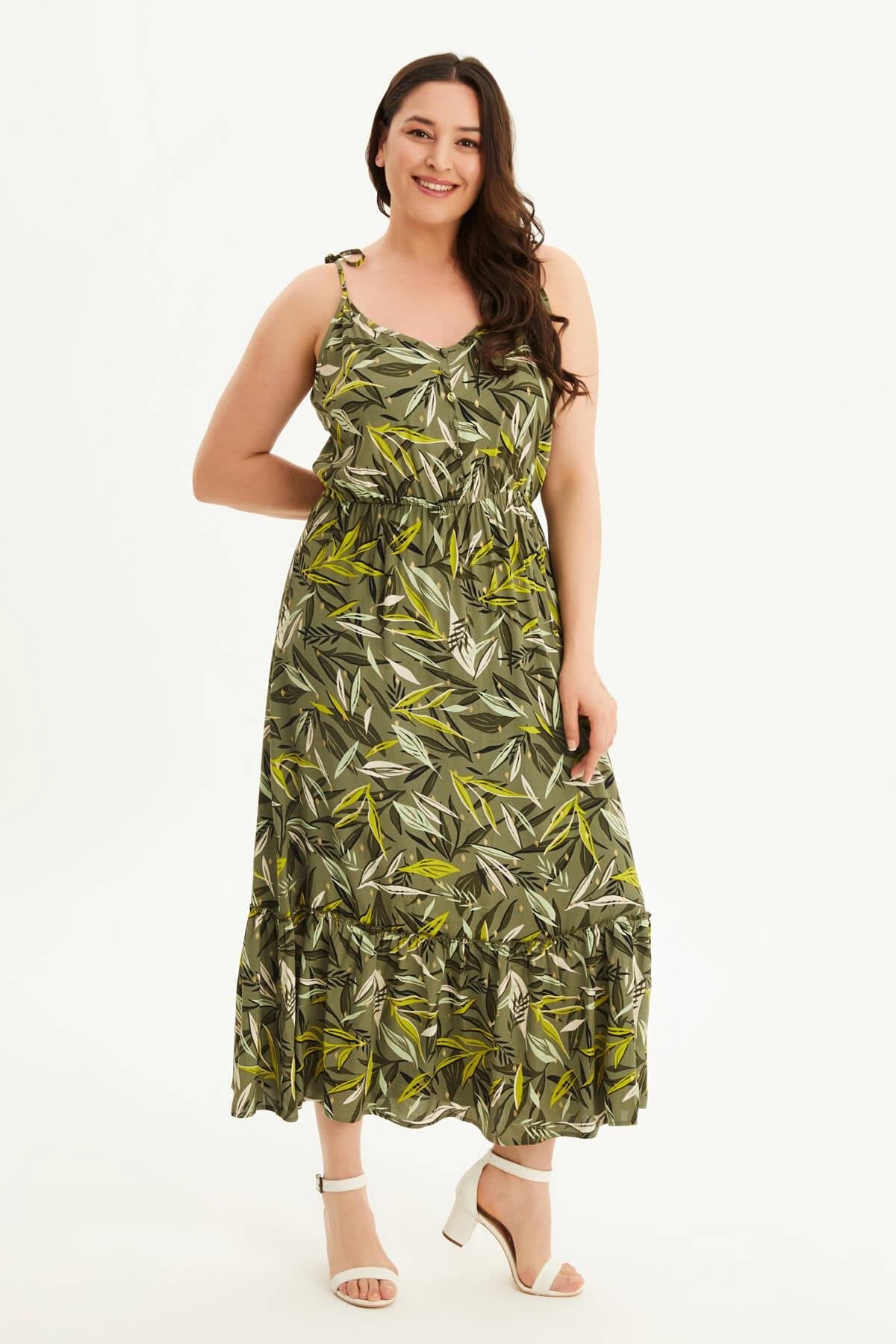 İp Askılı Beli Lastikli Fırfırlı Elbise