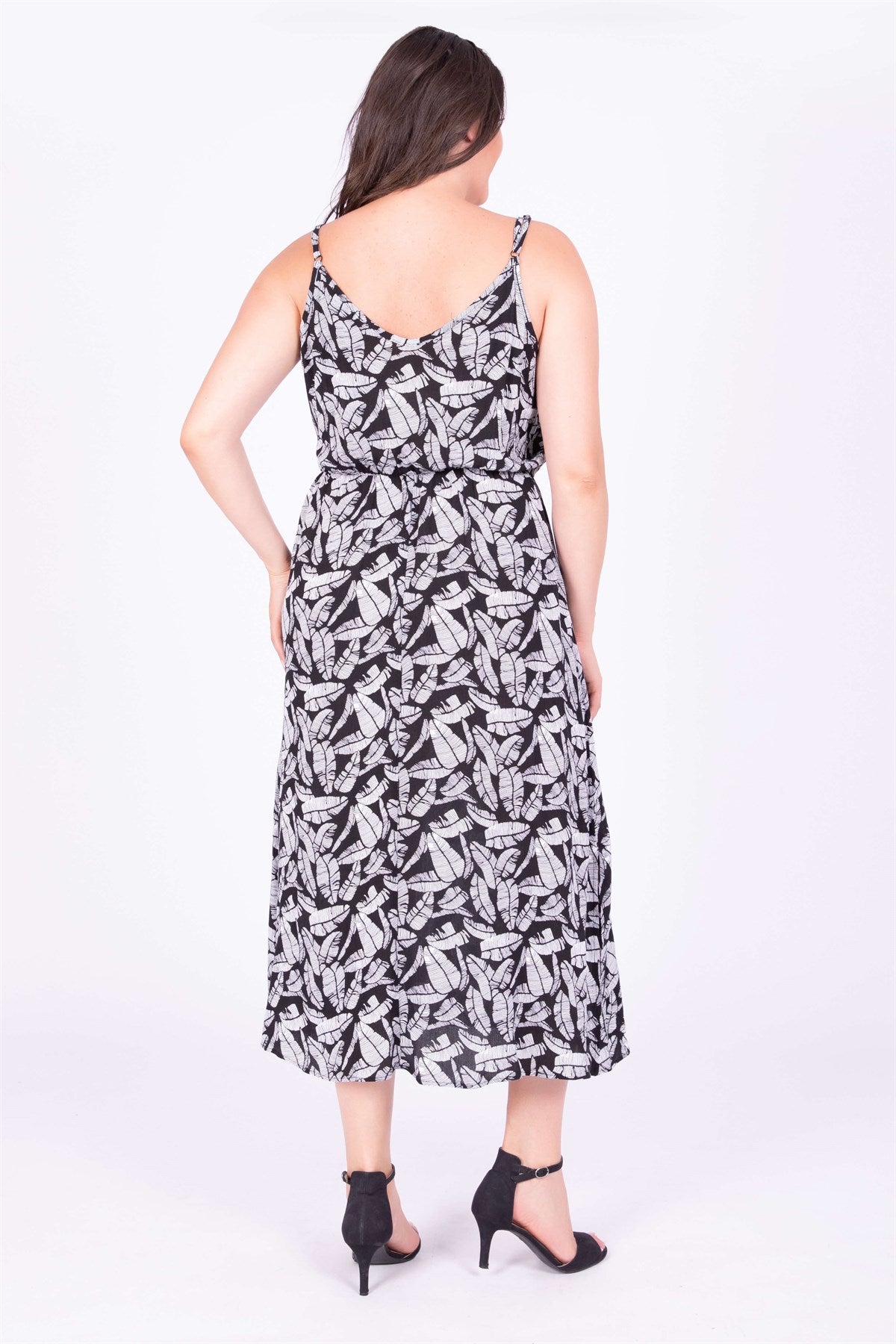 İp Askılı Beli Lastikli Yırtmaçlı Elbise