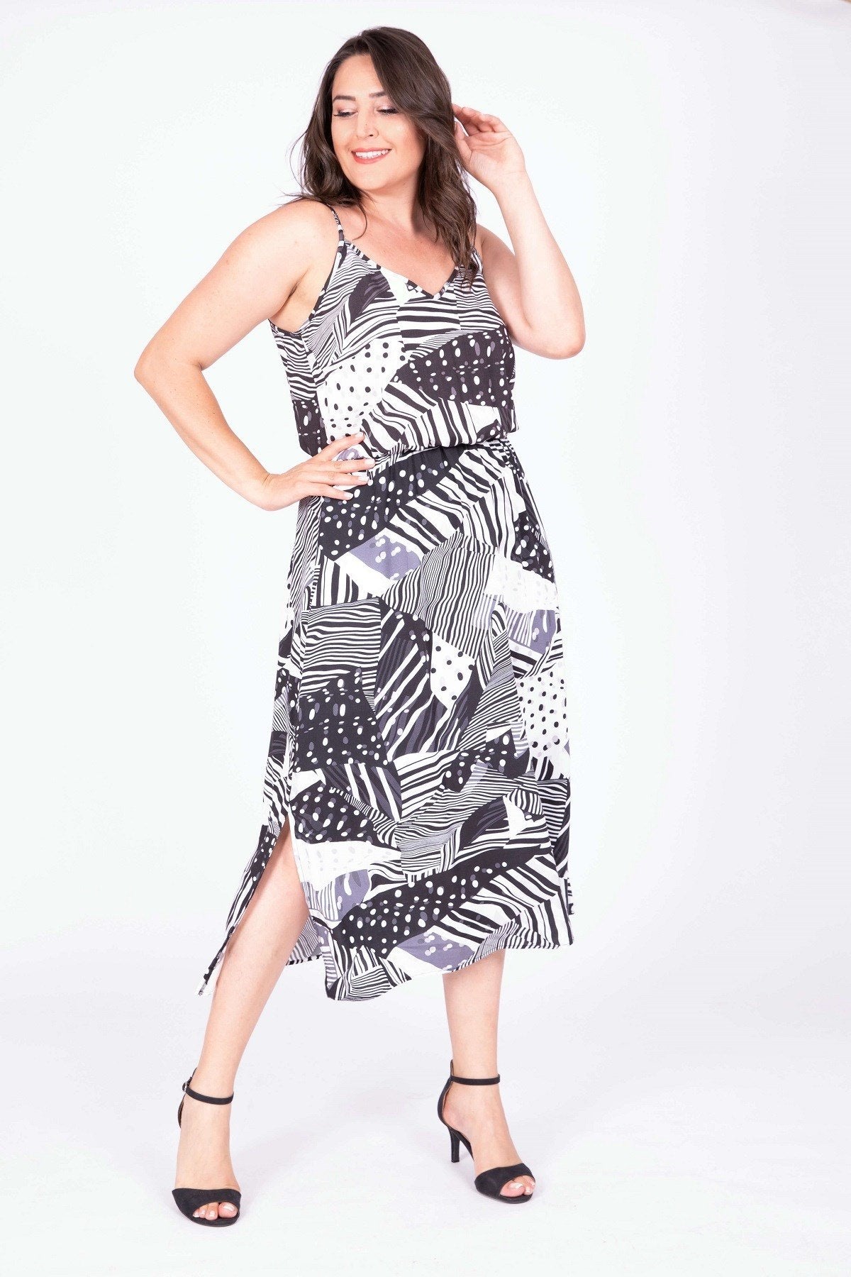 İp Askılı Beli Lastikli Yırtmaçlı Elbise