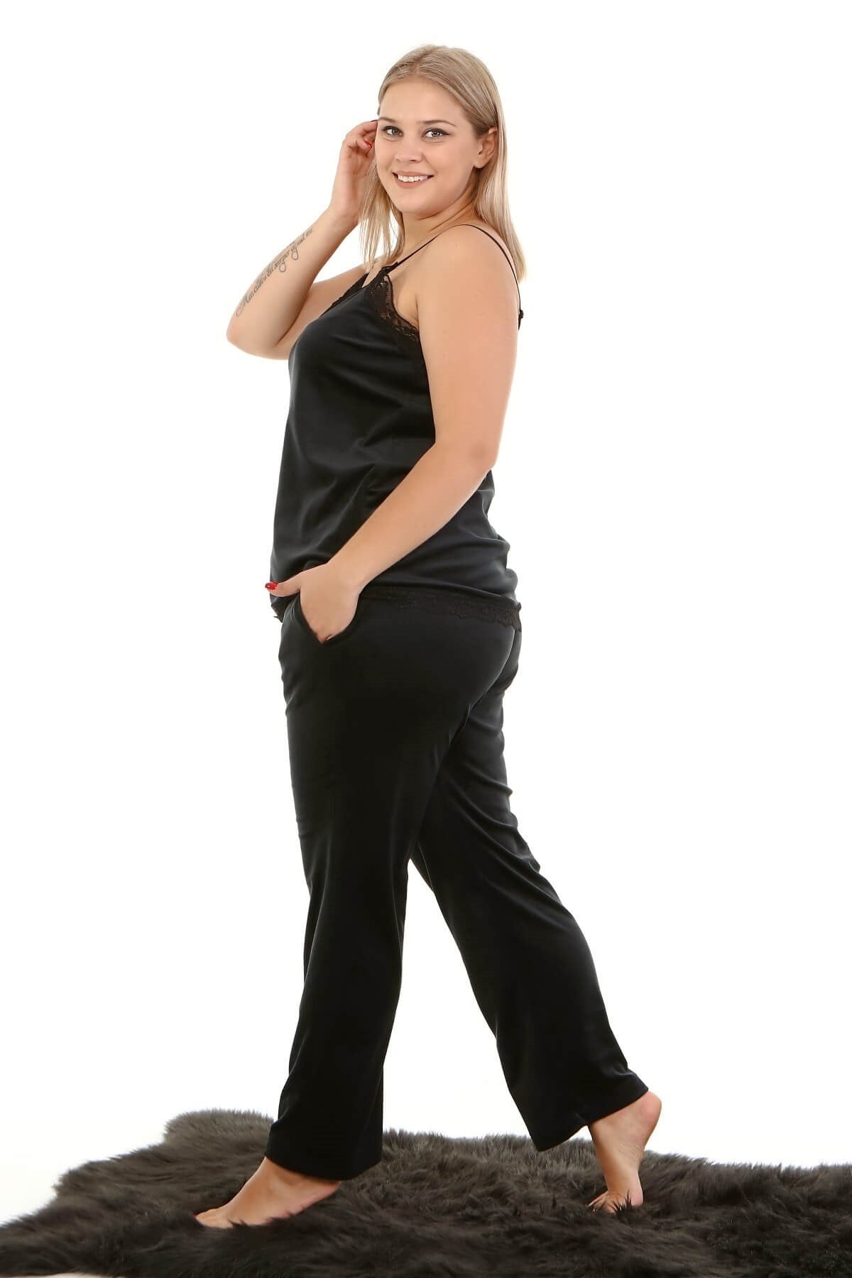 Kadife Beli Lastikli Cepli Pijama Alt