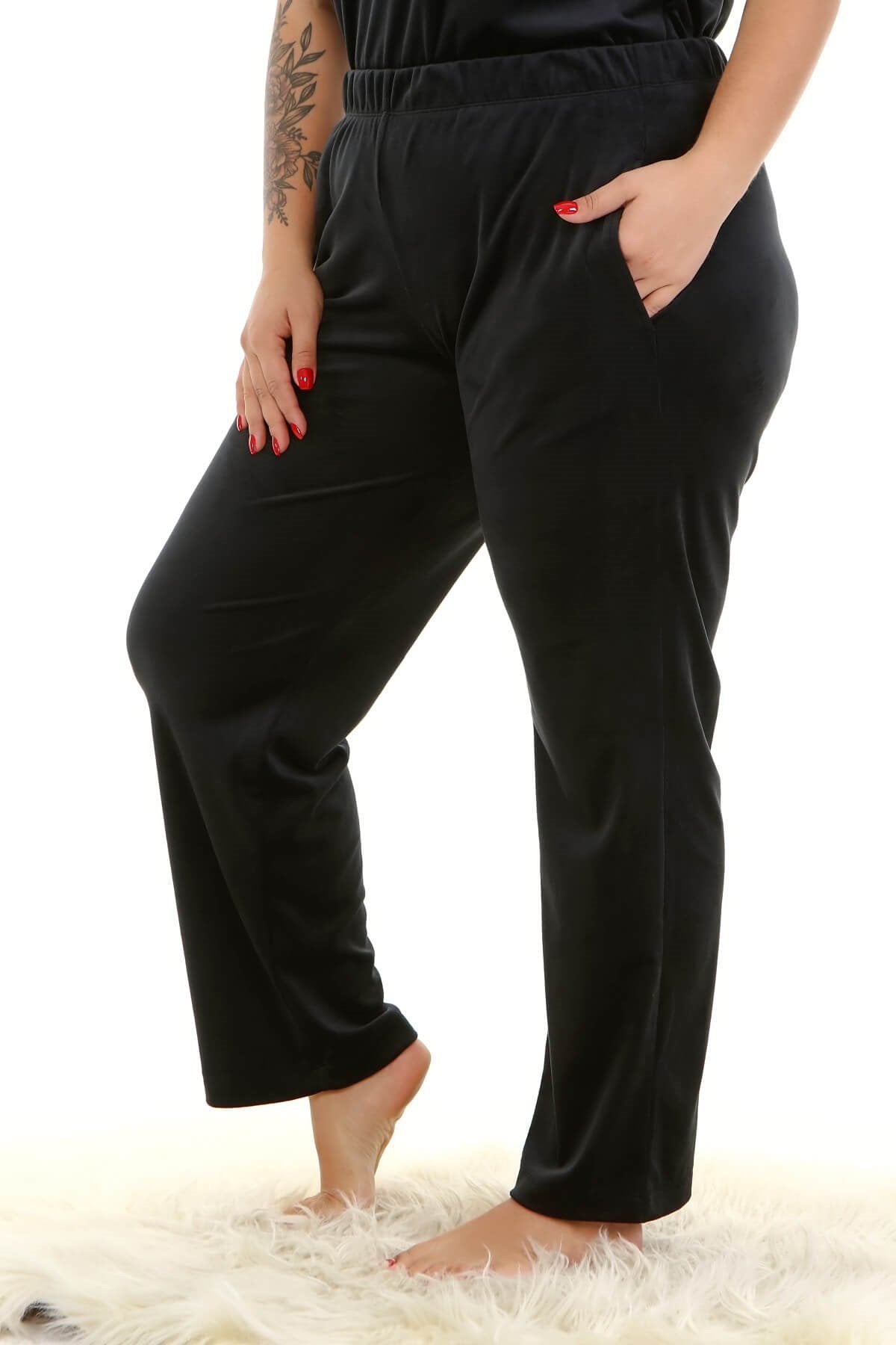 Kadife Beli Lastikli Cepli Pijama Alt