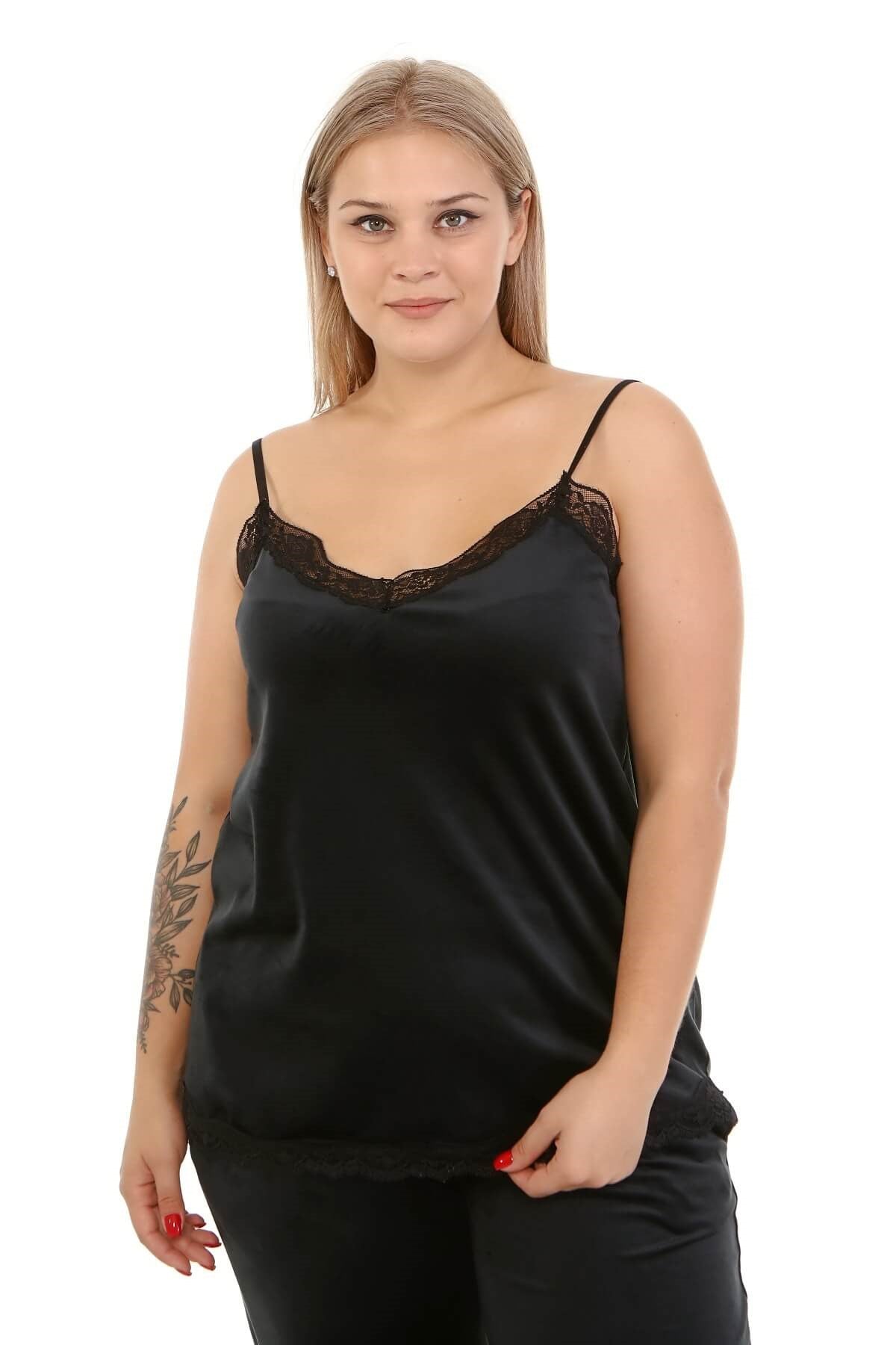 Kadife Dantelli İp Askılı Atlet