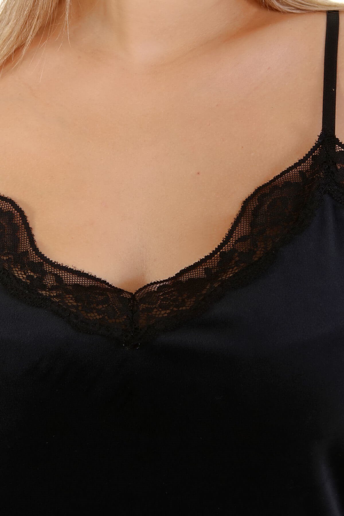 Kadife Dantelli İp Askılı Atlet