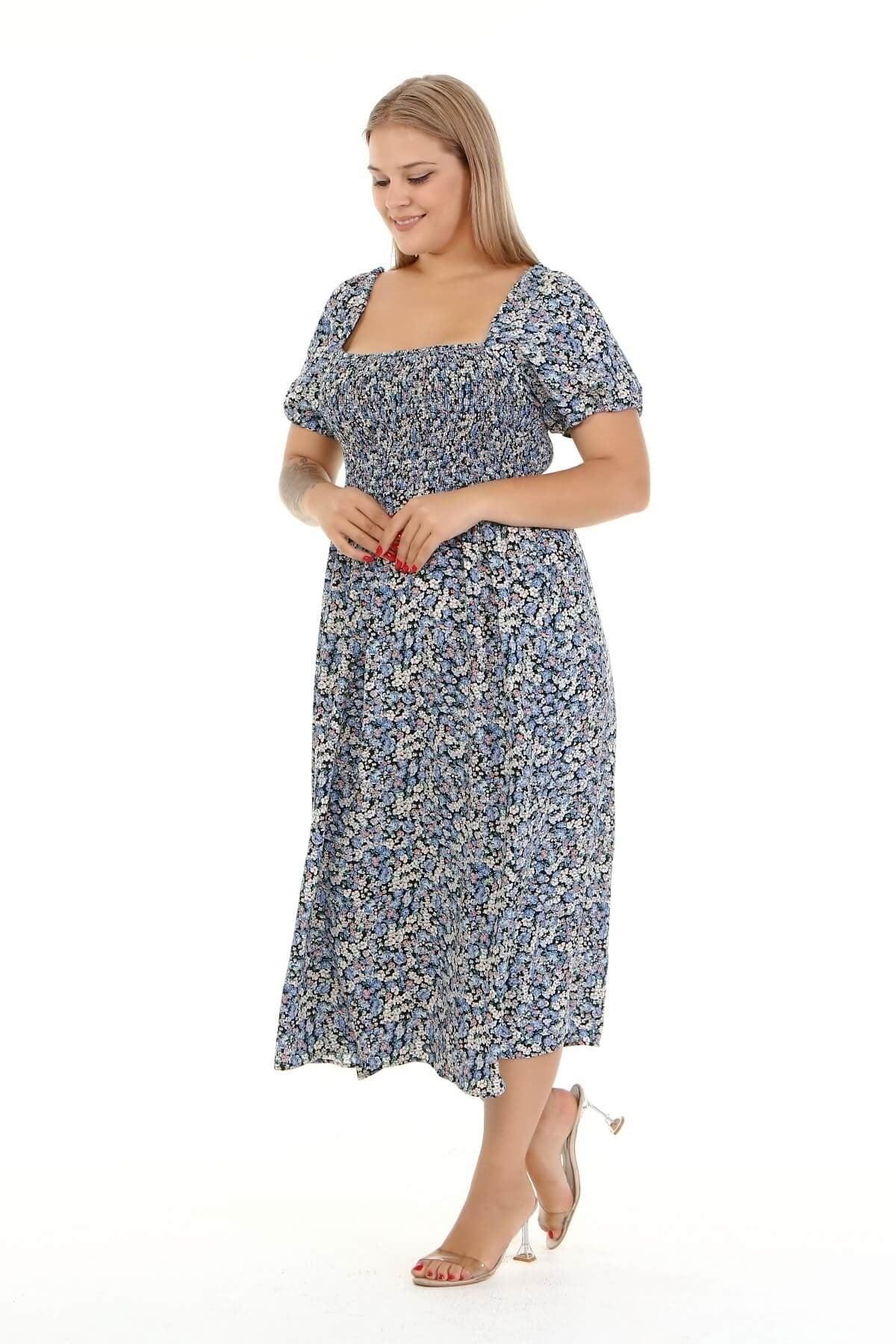 Kare Yaka Gipe Detaylı Elbise