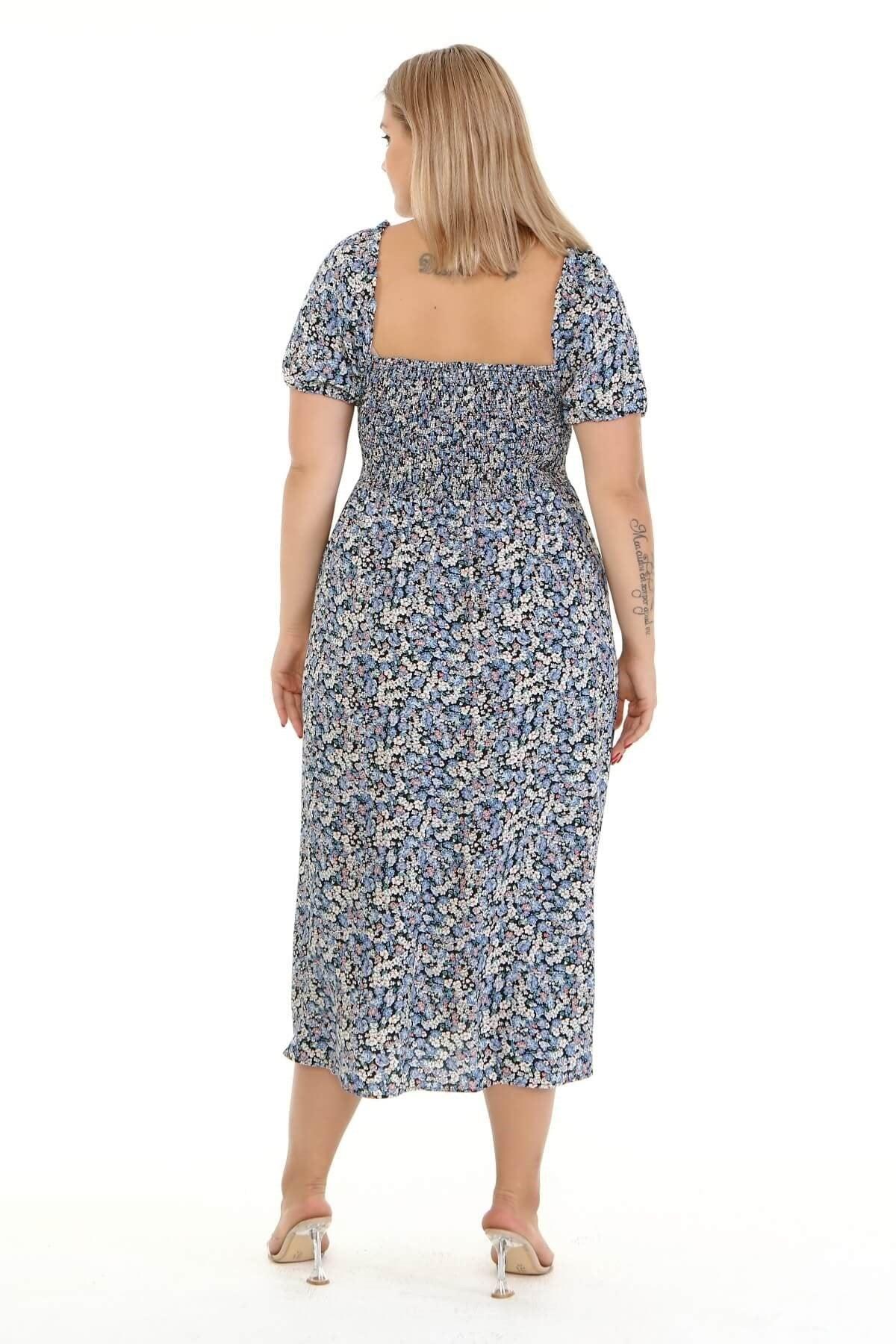 Kare Yaka Gipe Detaylı Elbise