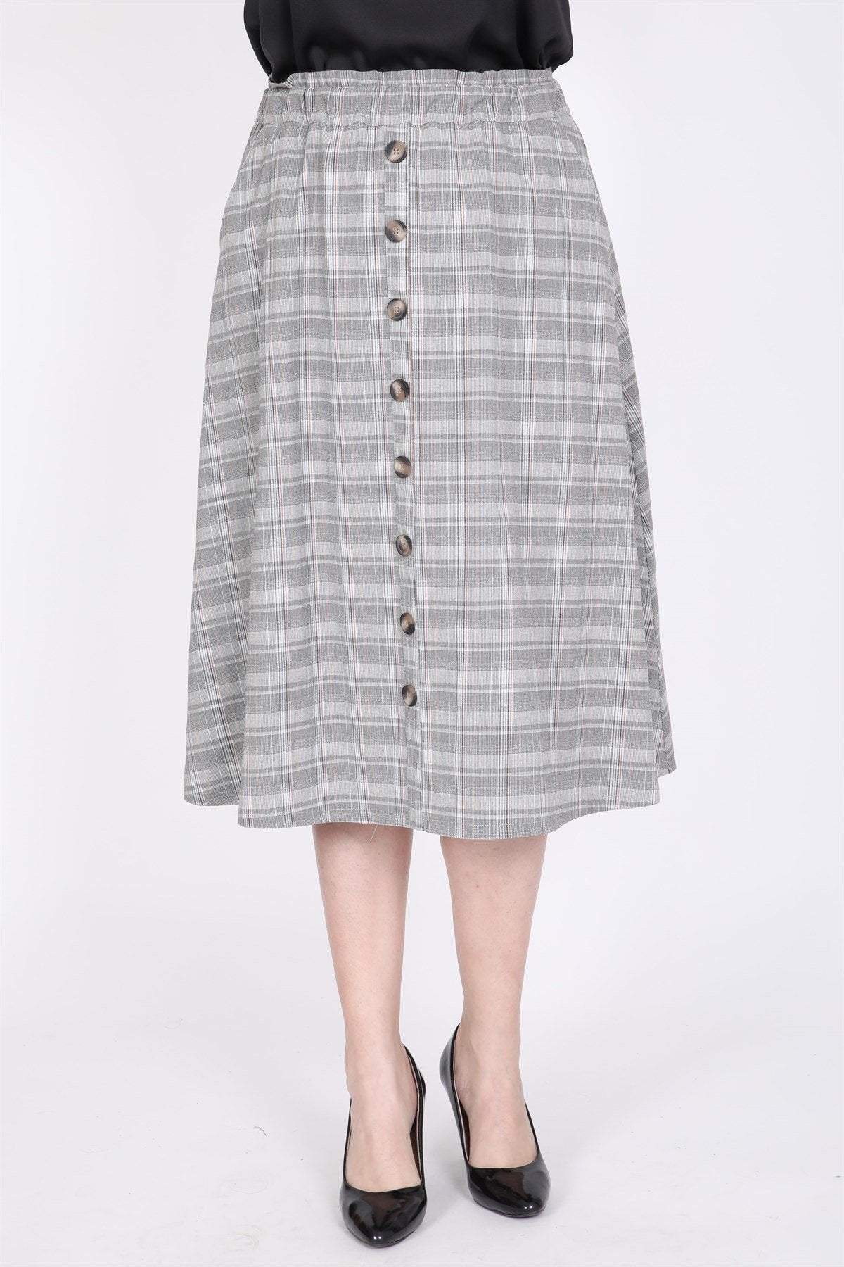 Kareli Beli Lastikli Etek