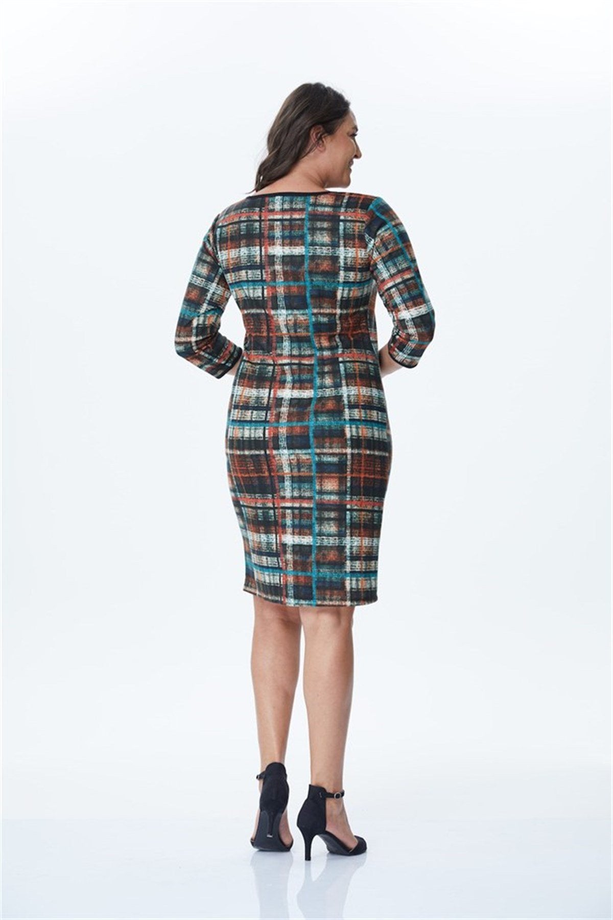 Kareli Desenli Örme Elbise