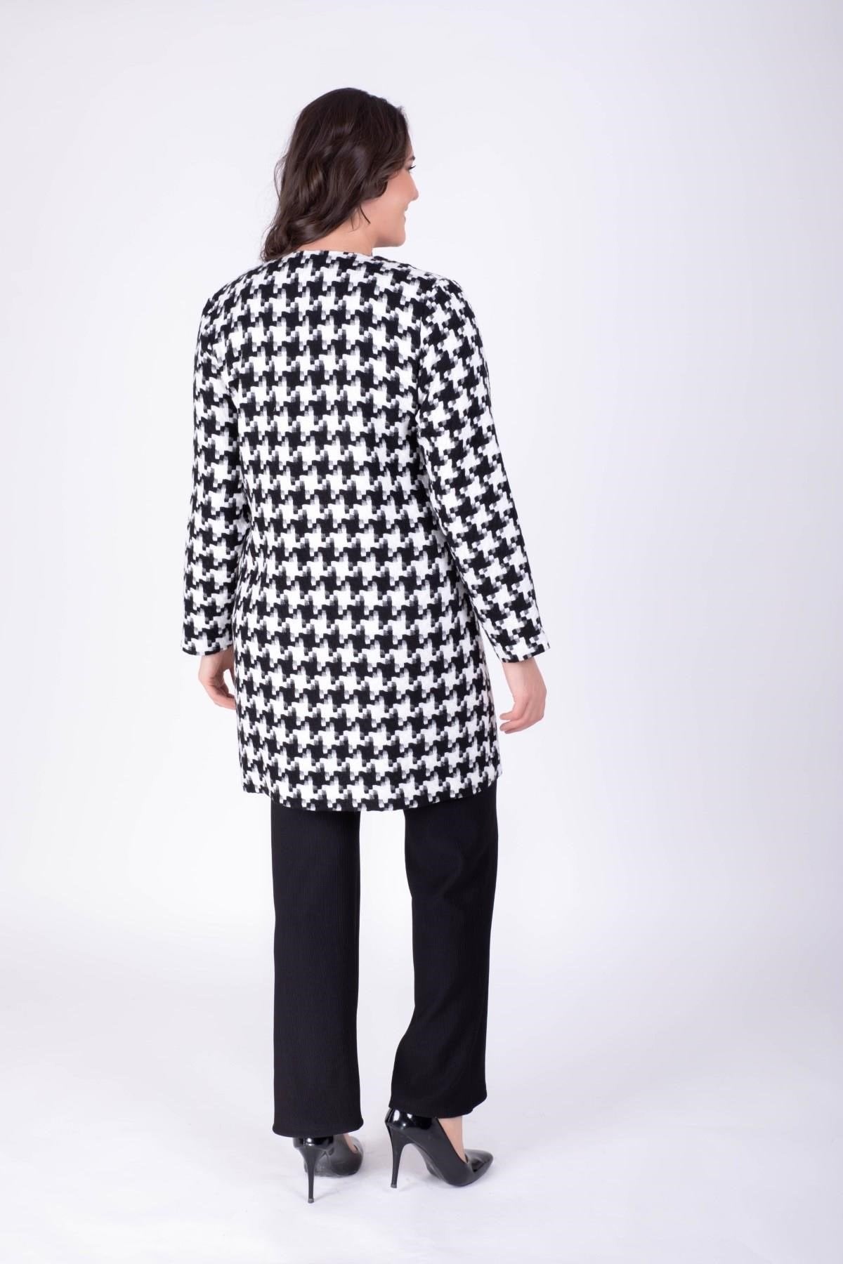 Kazayağı Desen Uzun Ceket