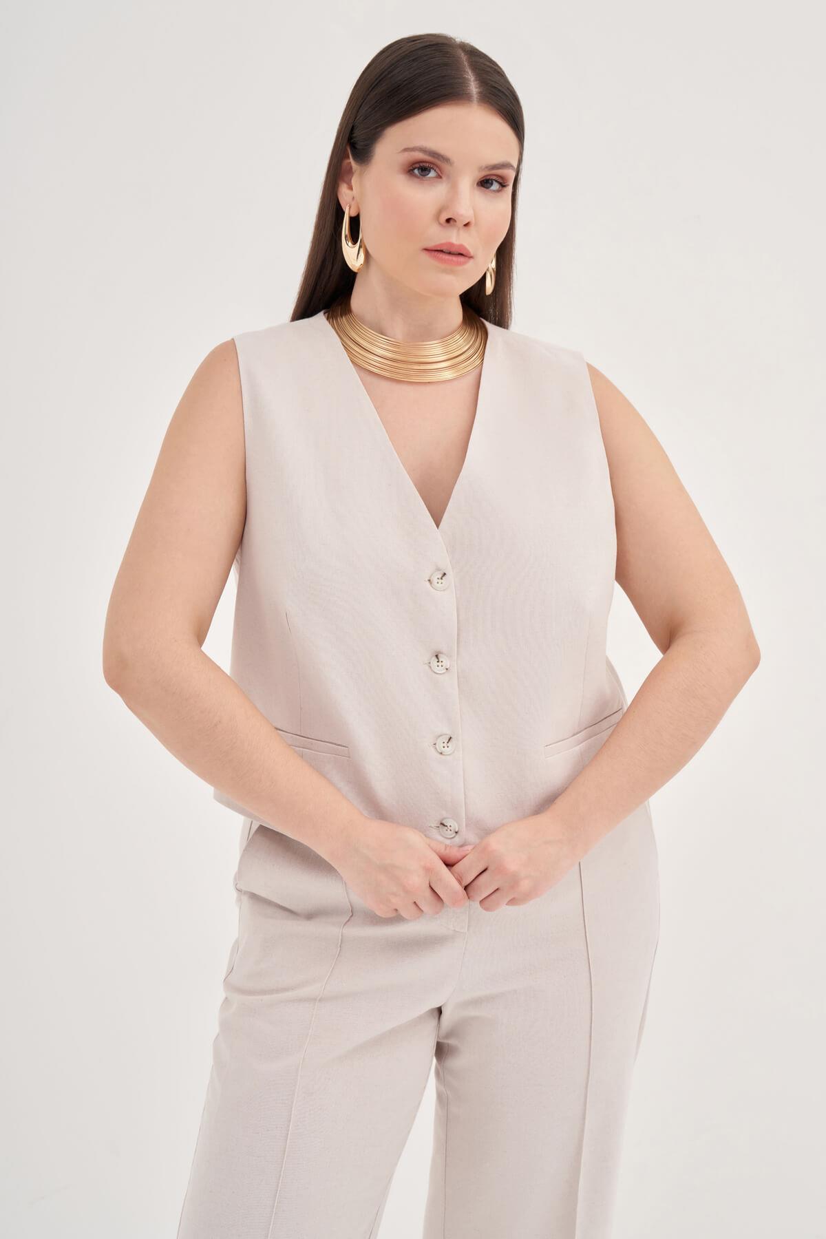Keten Astarlı Klasik Yelek