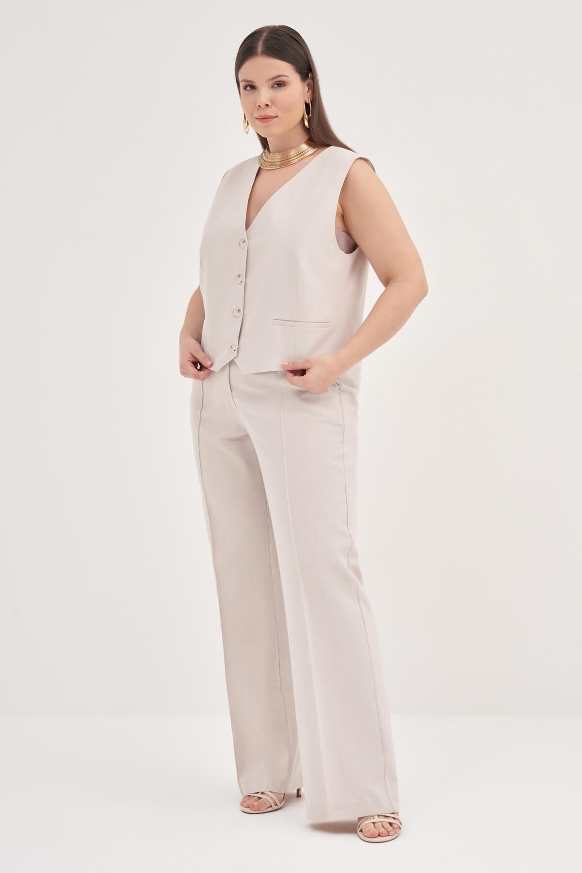 Keten Astarlı Klasik Yelek