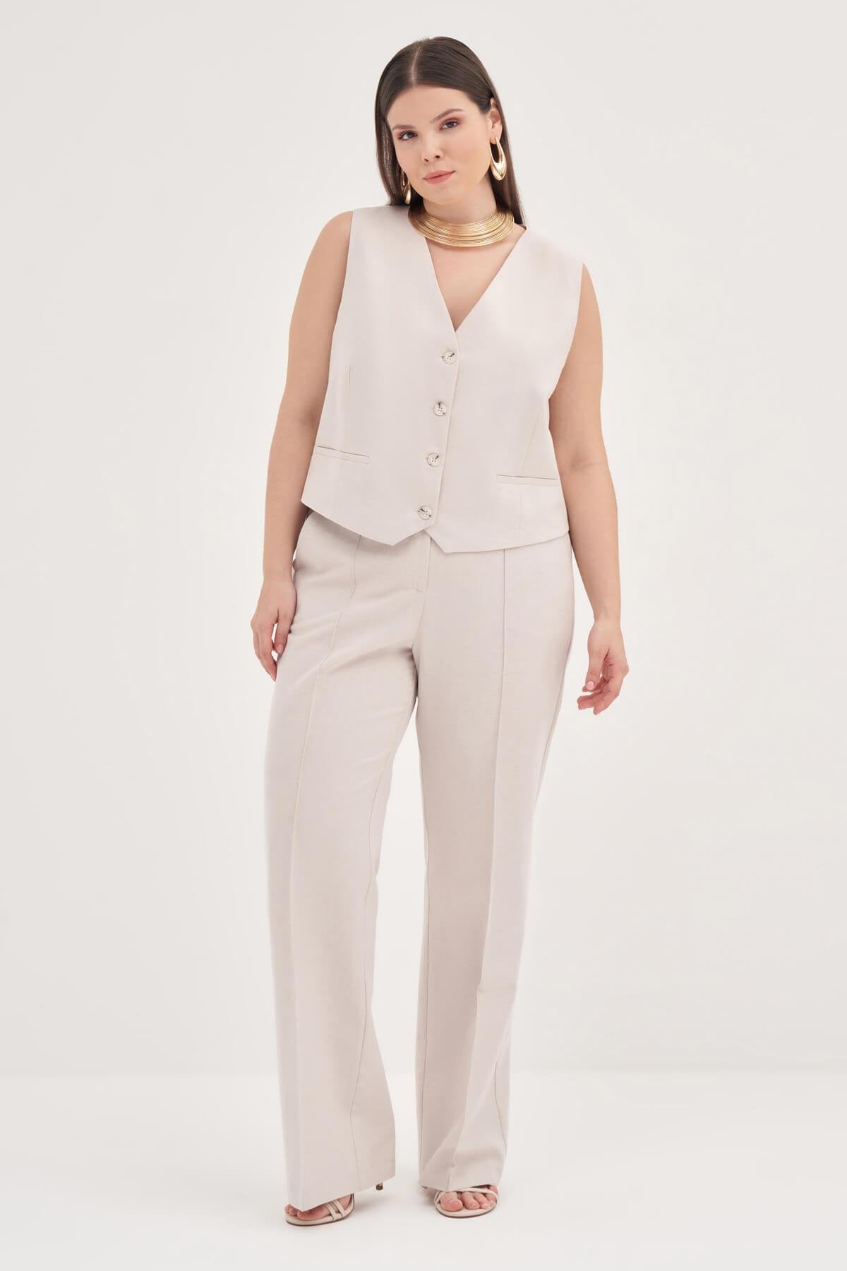 Keten Astarlı Klasik Yelek