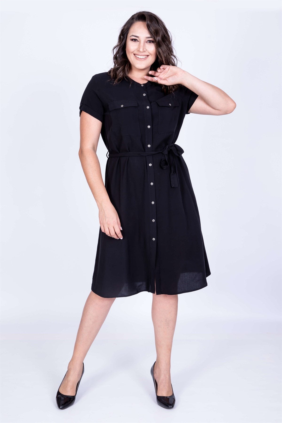 Kısa Kol Önden Düğmeli Elbise
