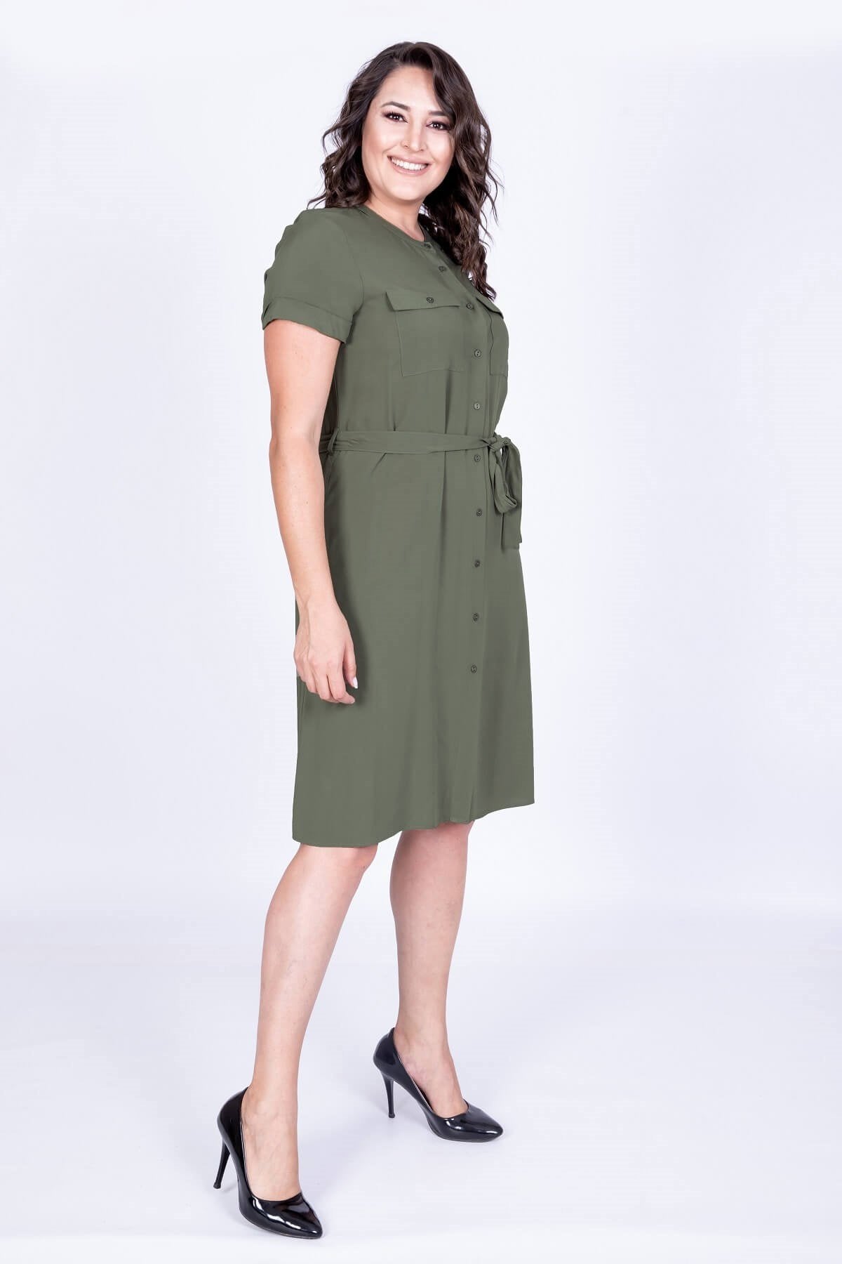 Kısa Kol Önden Düğmeli Elbise