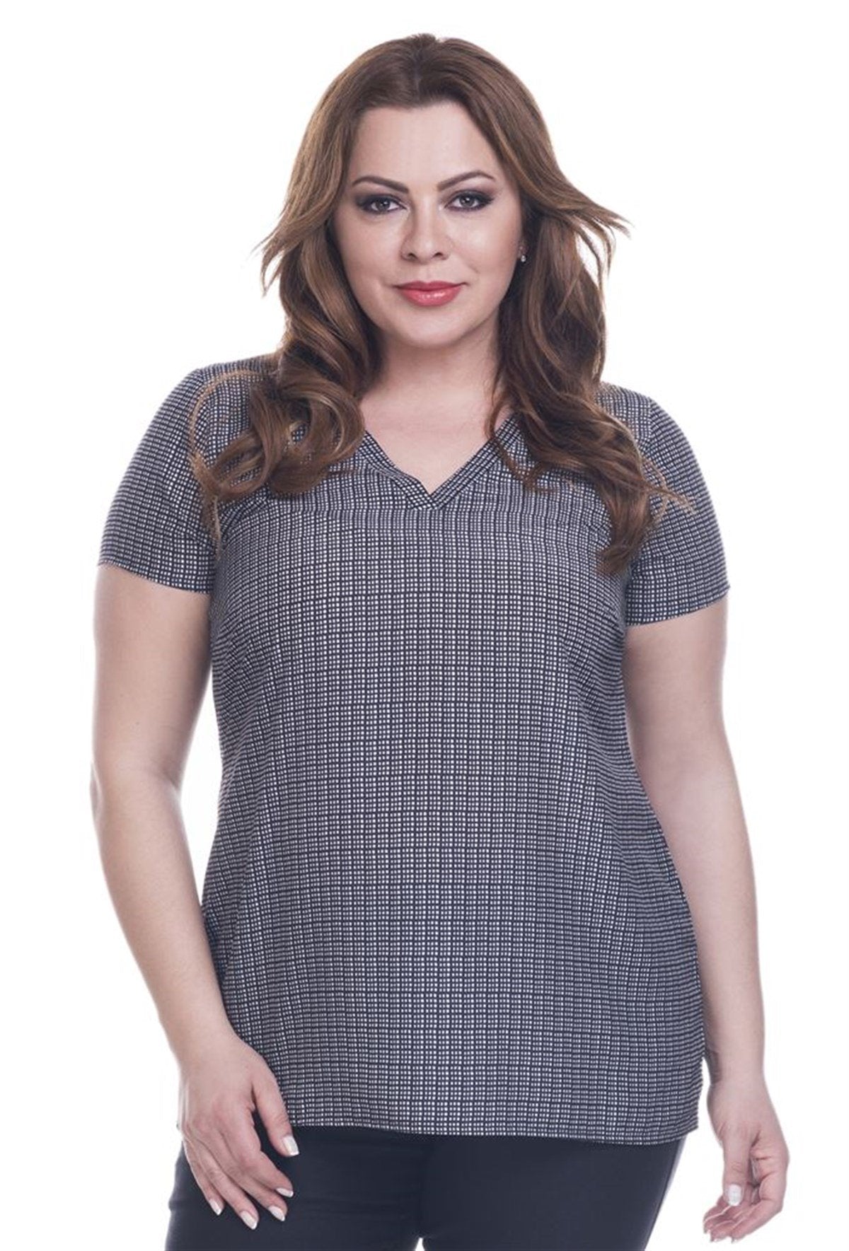 Kısa Kollu V Yakalı Saten Bluz