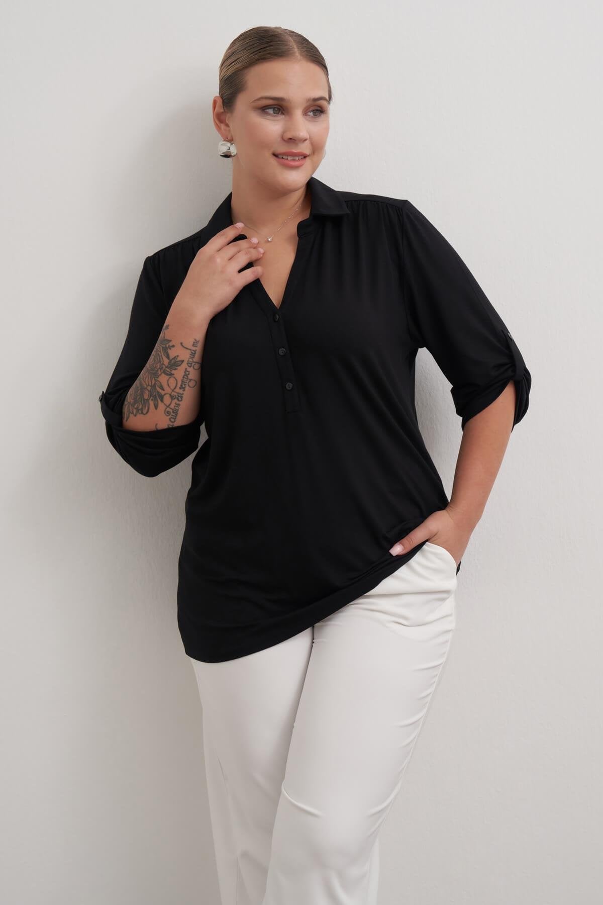 Kıvrık Kollu Örme Bluz