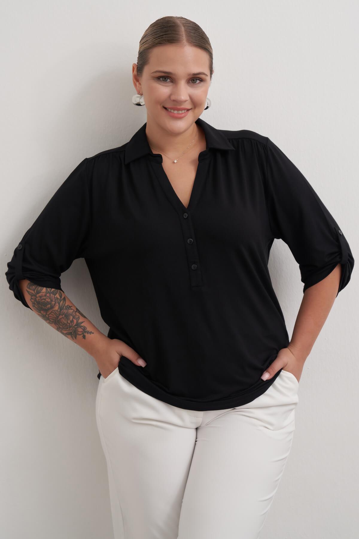 Kıvrık Kollu Örme Bluz