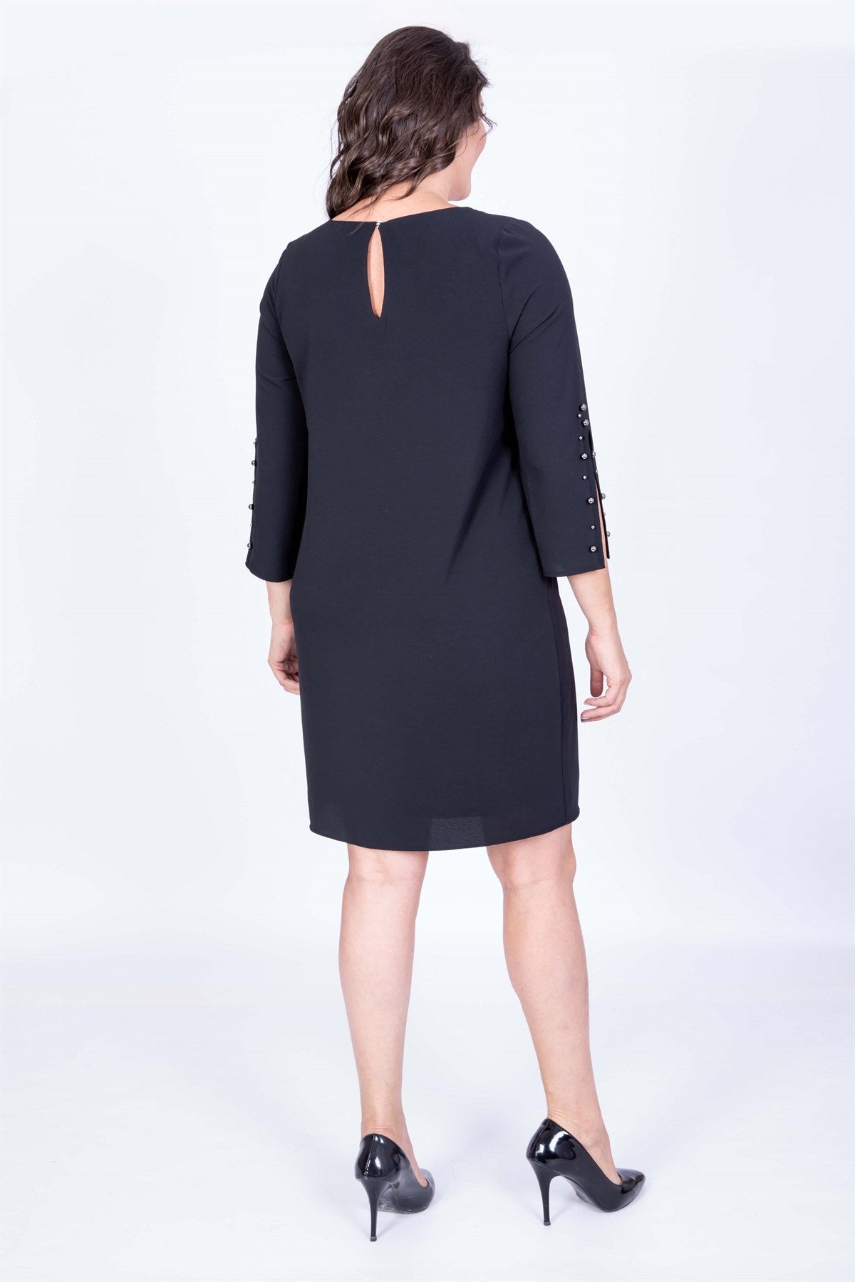 Kolda İnci Detaylı Astarlı Elbise