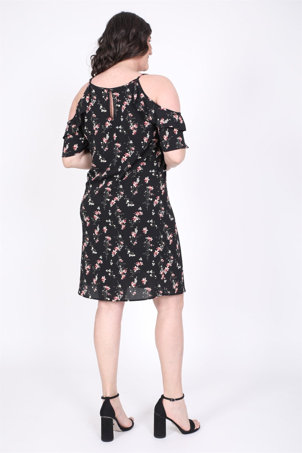 Kolları Pencereli Fırfırlı Elbise