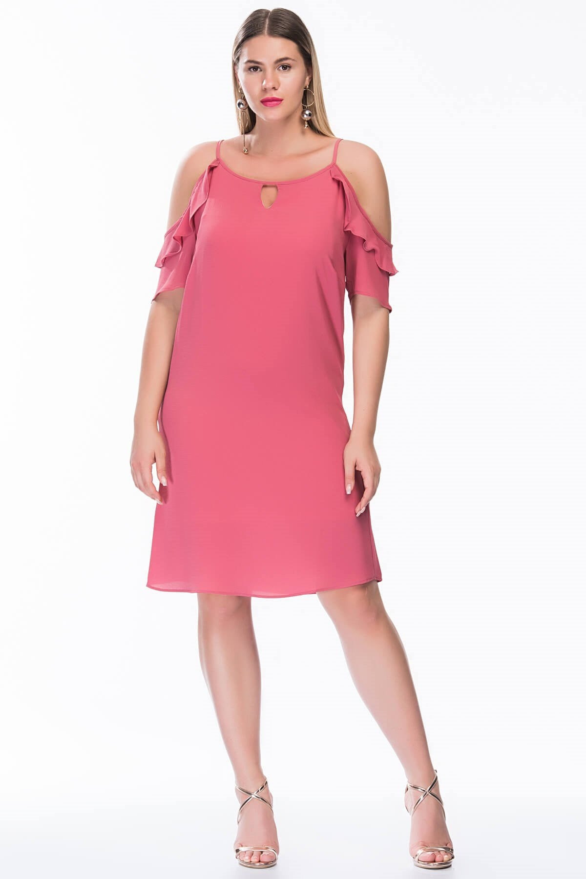 Kolları Pencerelı Fırfırlı Elbise