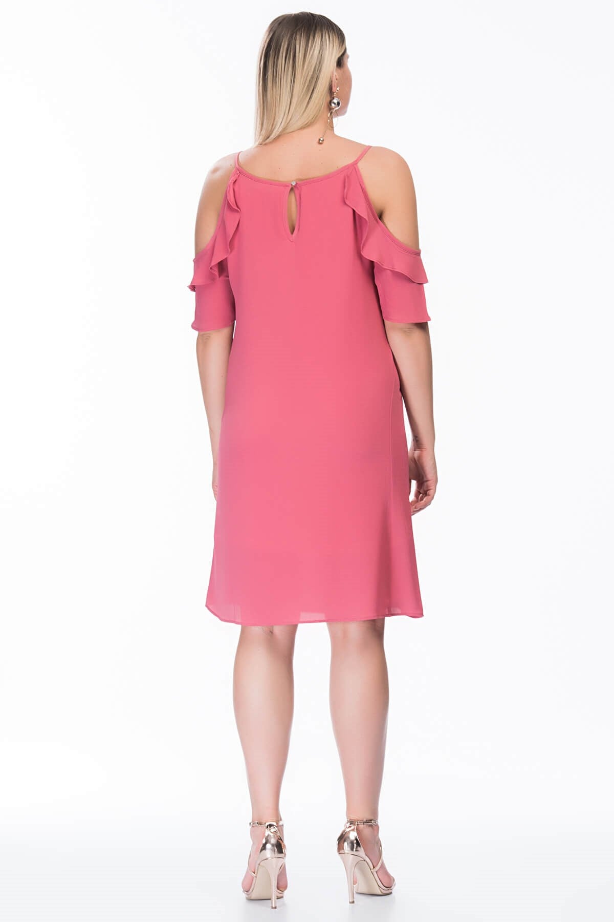 Kolları Pencerelı Fırfırlı Elbise