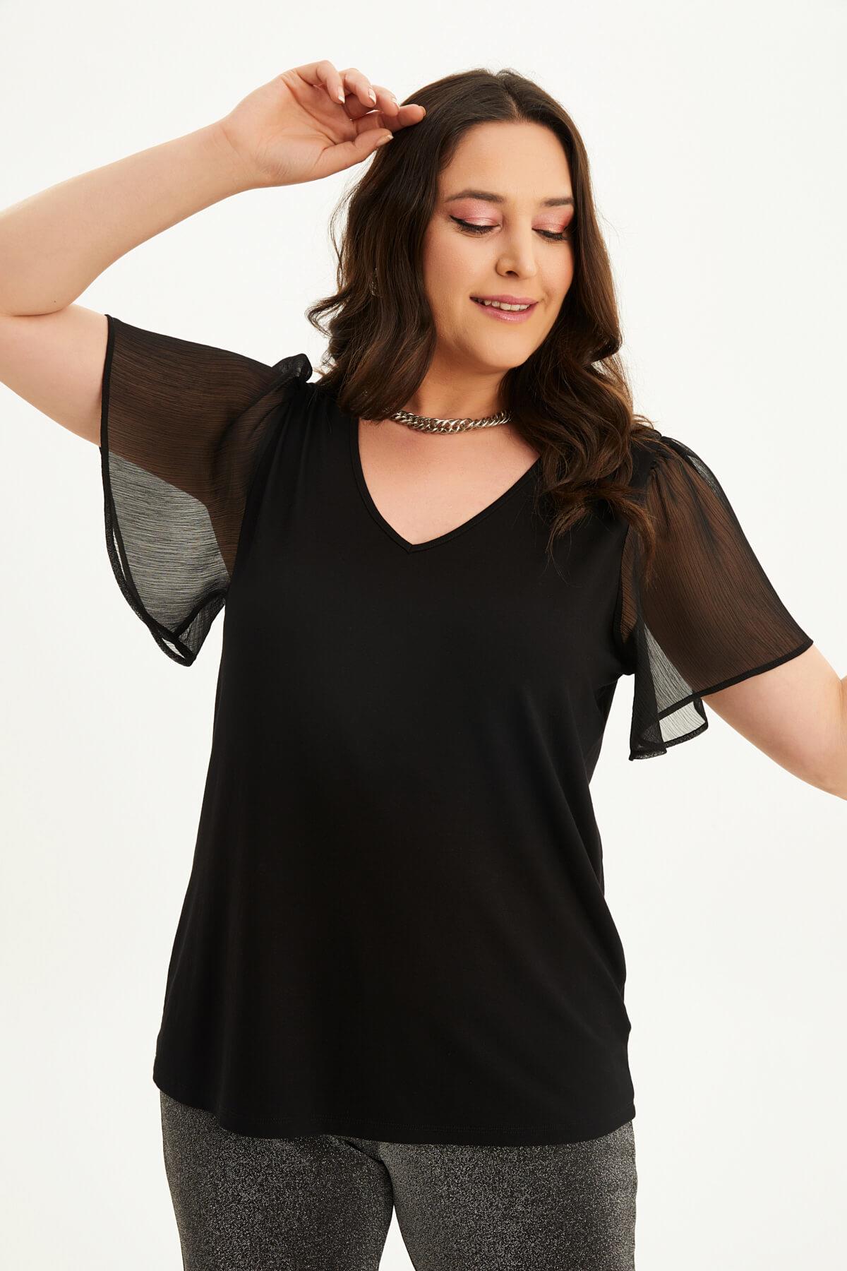 Kolları Şifon Penye Tişört