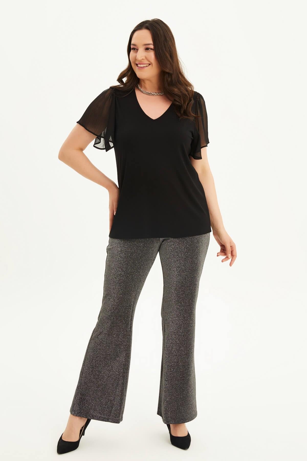 Kolları Şifon Penye Tişört