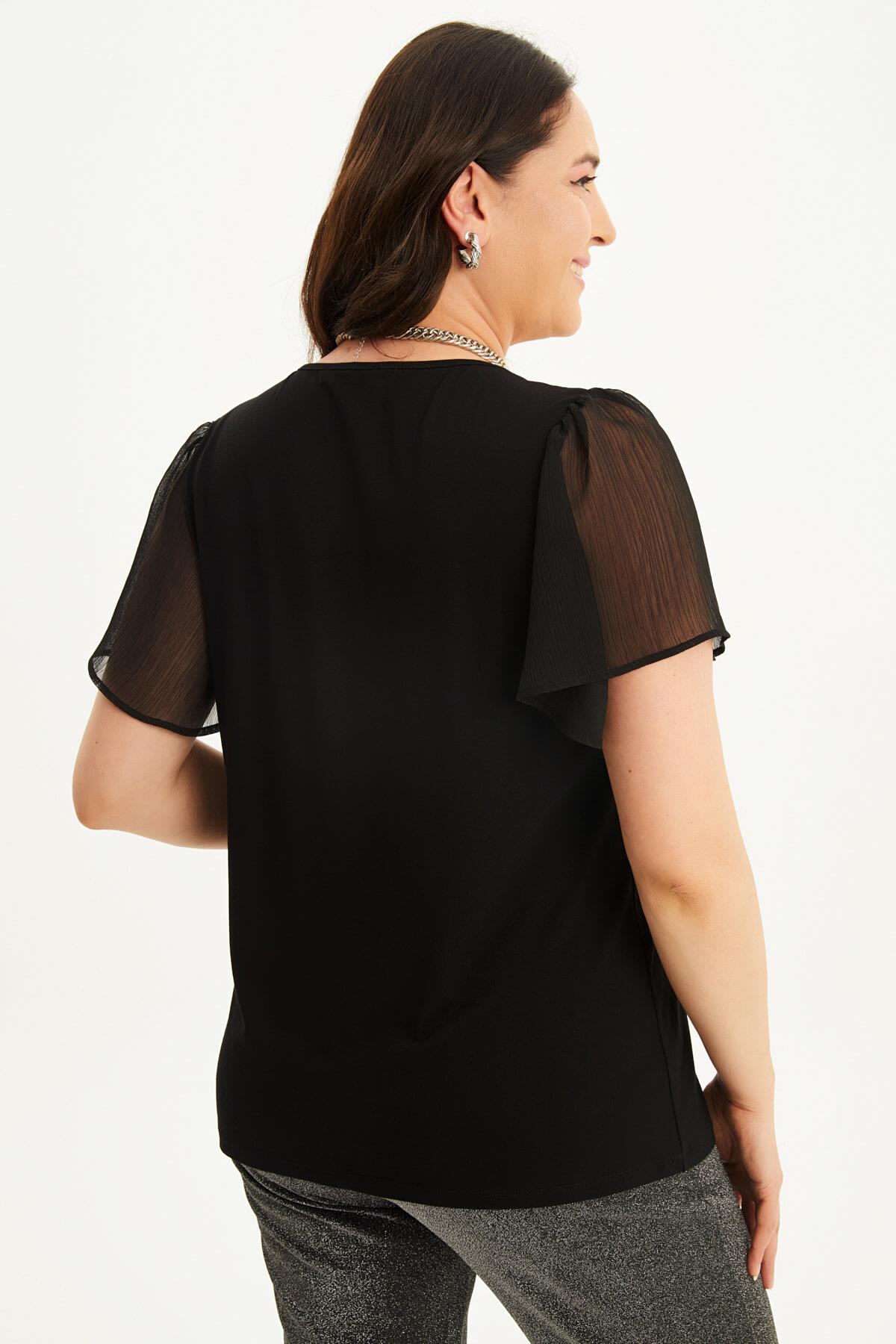 Kolları Şifon Penye Tişört