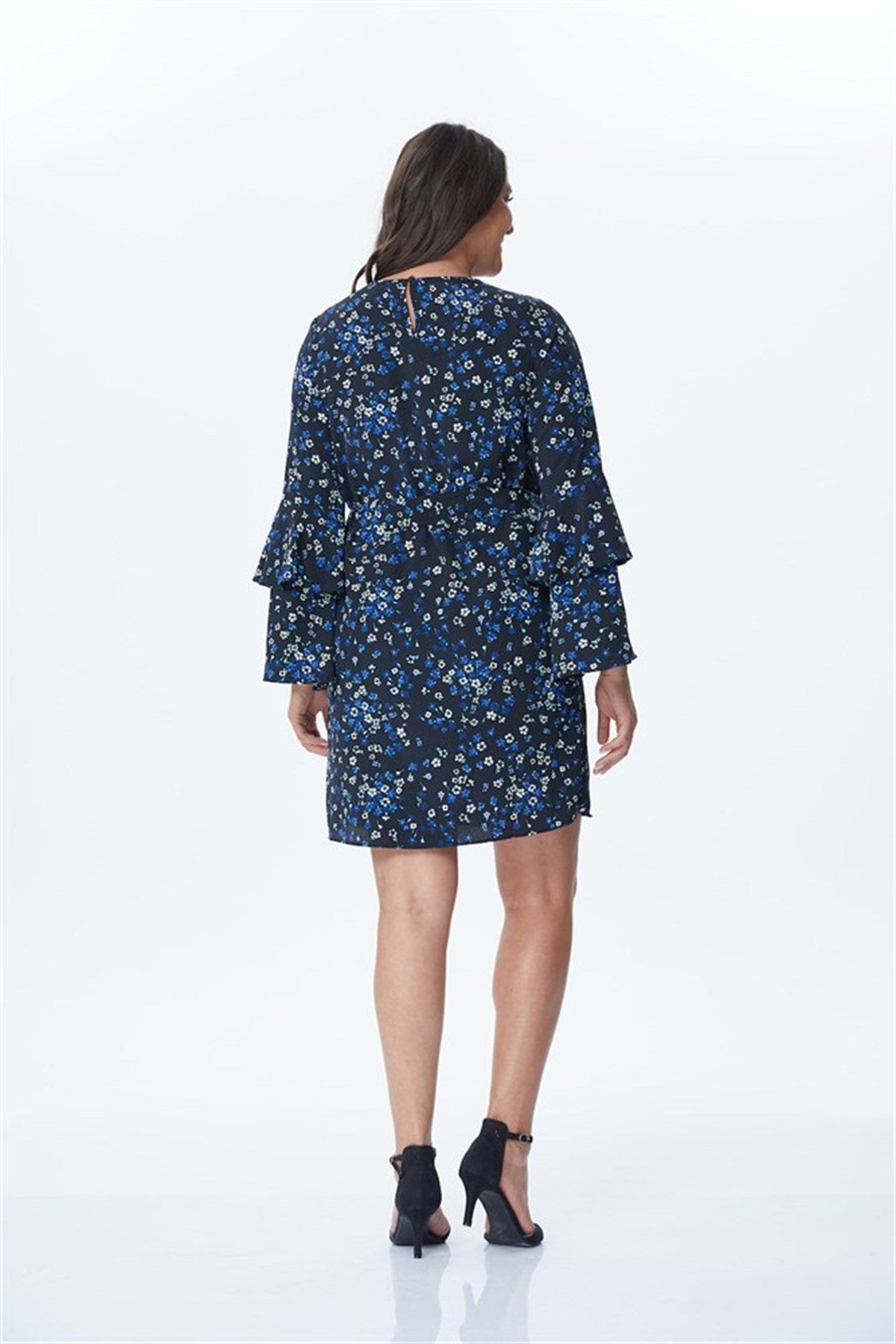 Kolları Volanlı Çiçekli Elbise