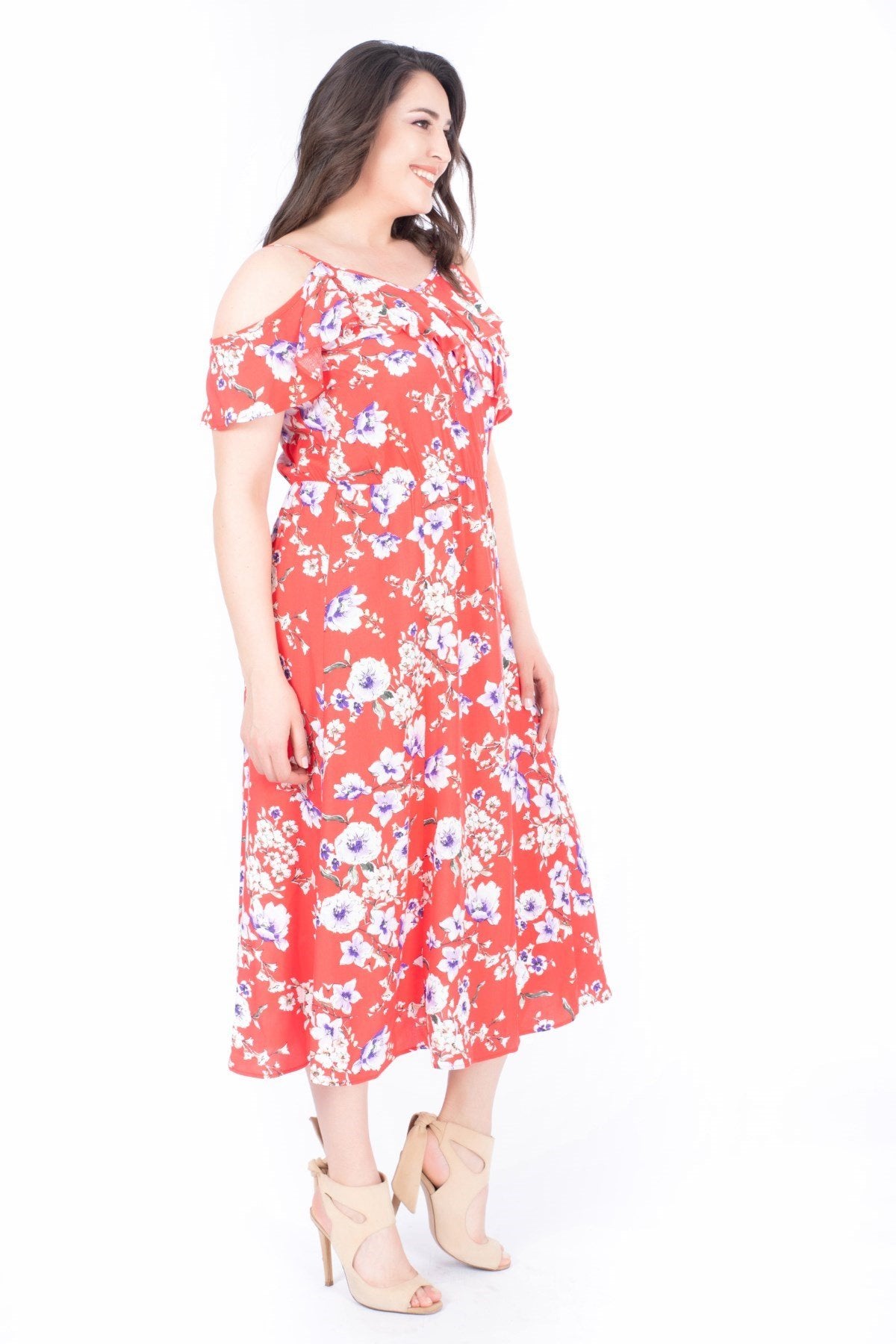 Kolları Volanlı Elbise