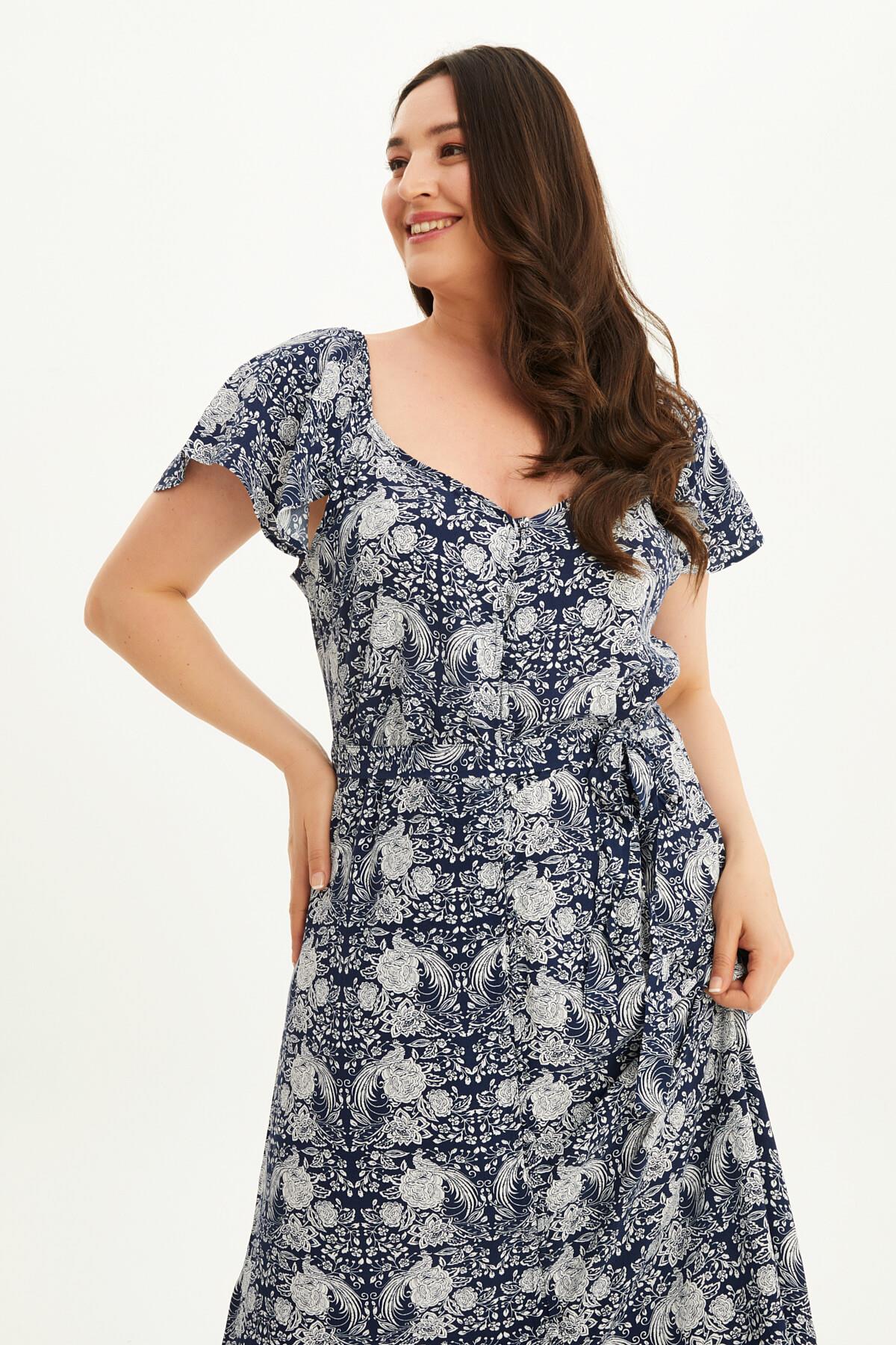 Kolları Volanlı Uzun Elbise