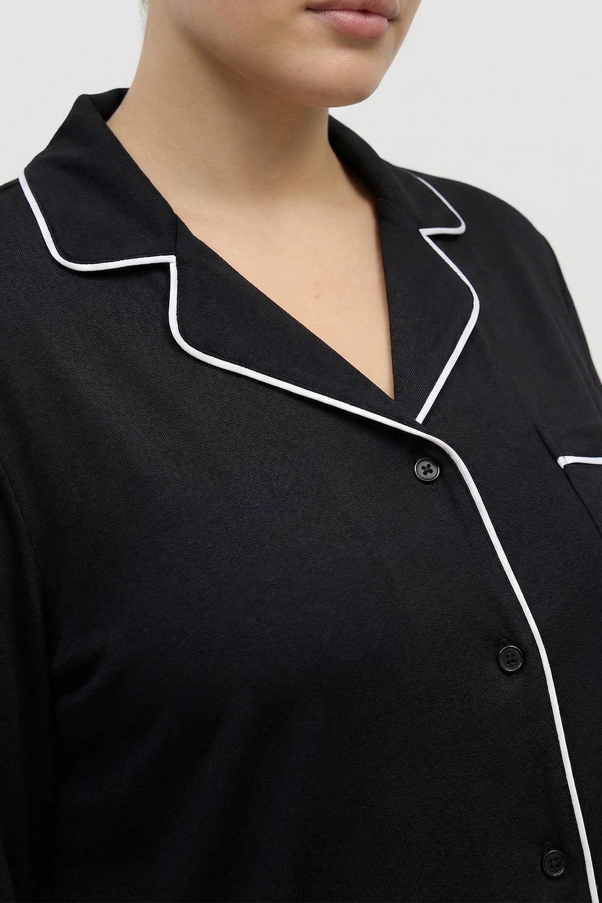 Kontrast Biyeli Penye Pijama Takımı