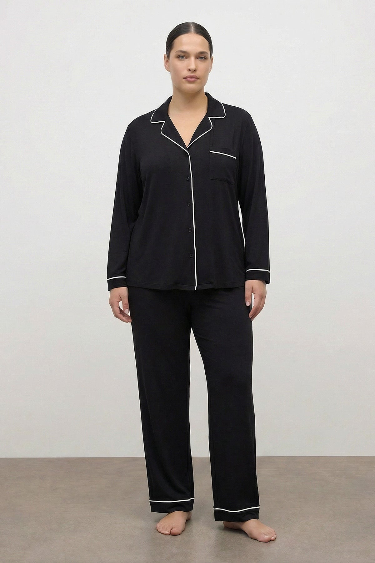 Kontrast Biyeli Penye Pijama Takımı