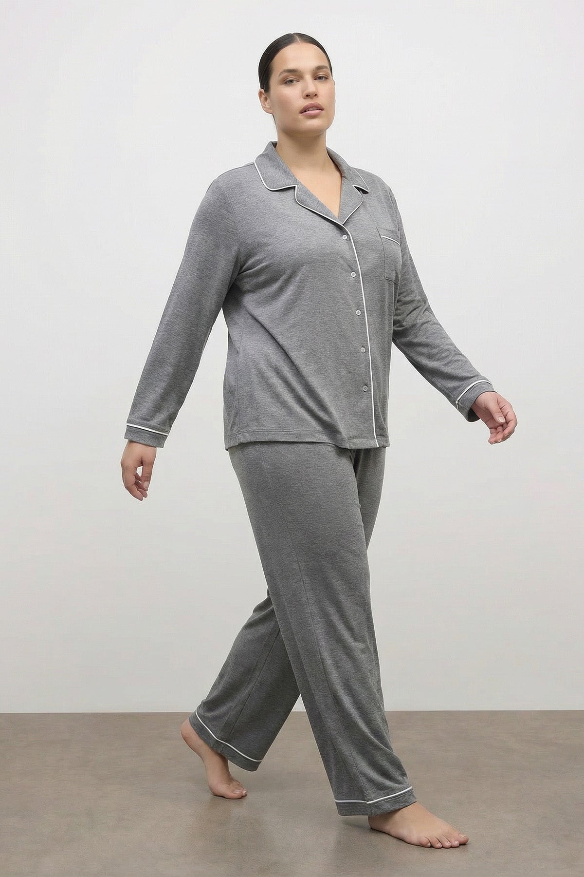 Kontrast Biyeli Penye Pijama Takımı