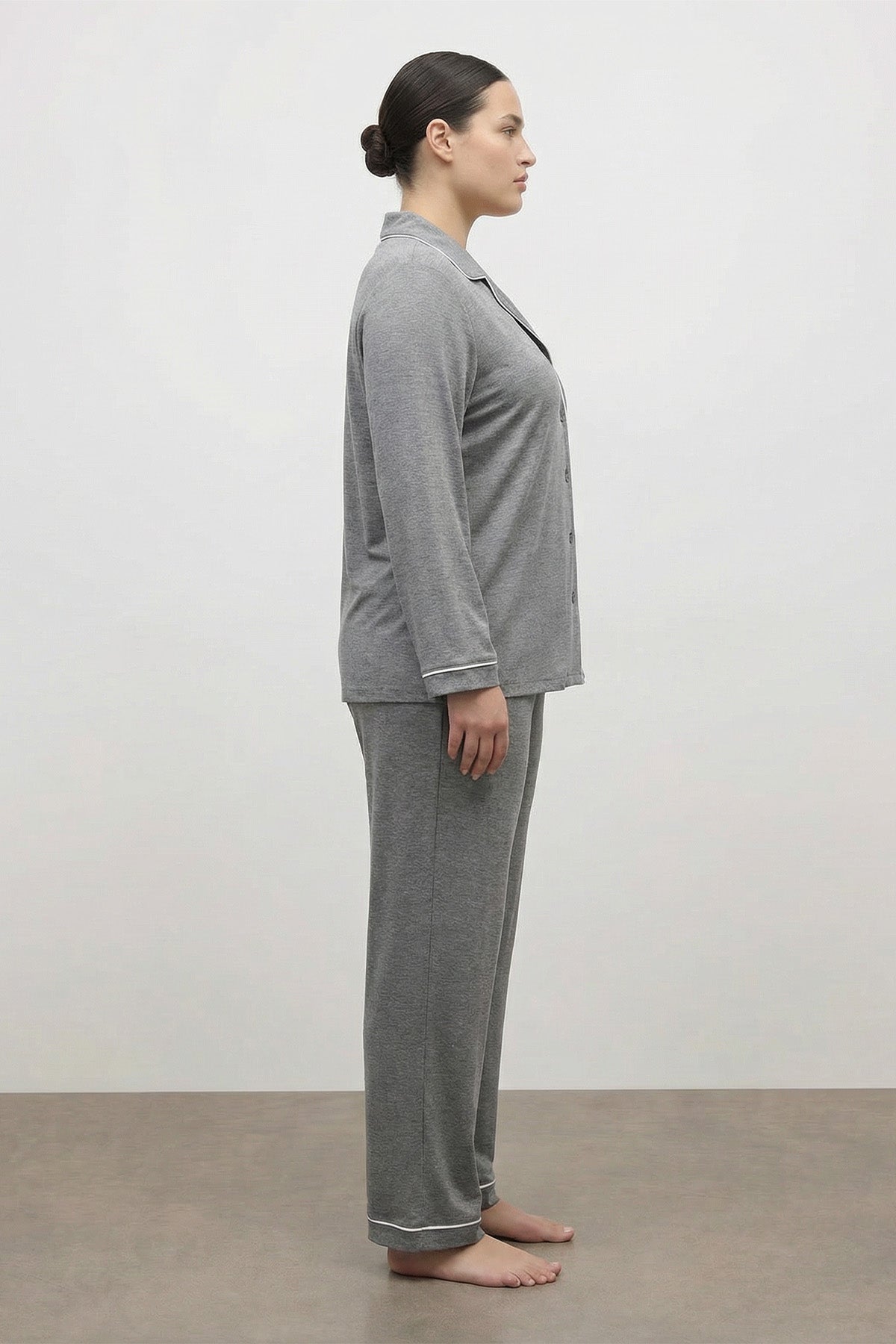 Kontrast Biyeli Penye Pijama Takımı