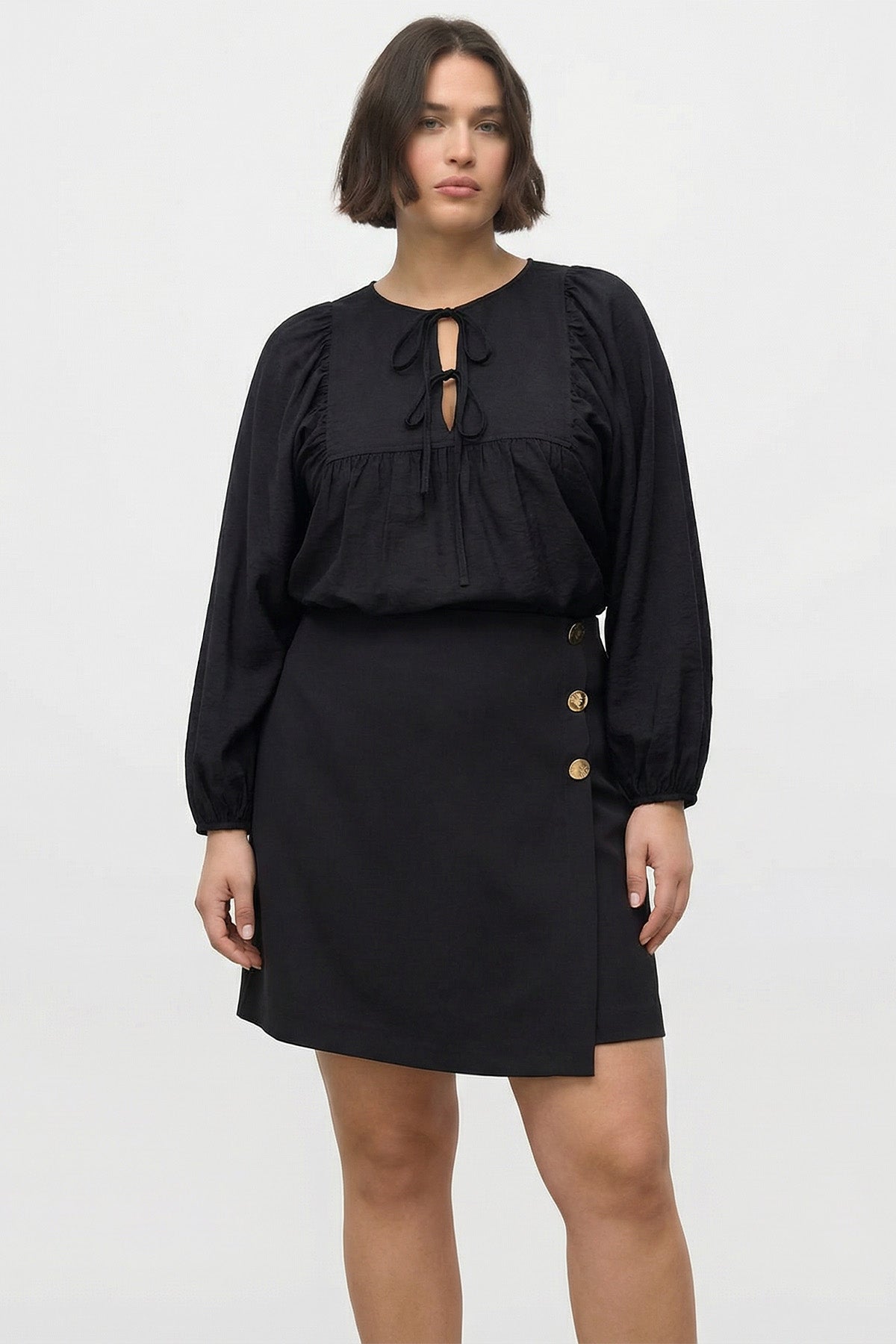 Kruvaze Düğmeli Şort Etek