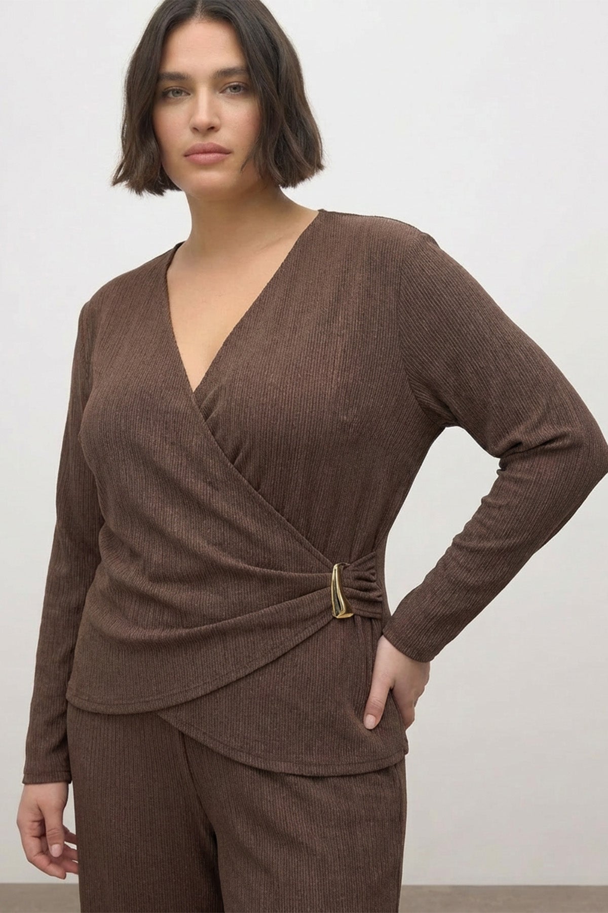 Kruvaze Toka Detaylı Örme Bluz