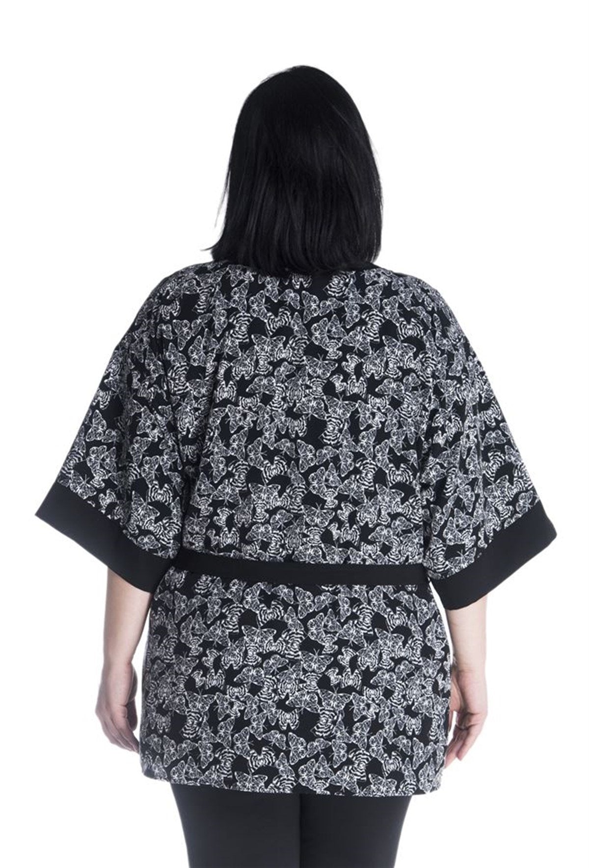 Kuşak Detaylı Desenli Kimono