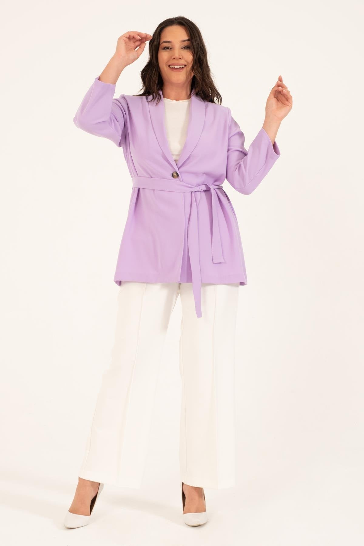 Kuşak Detaylı Salaş Ceket