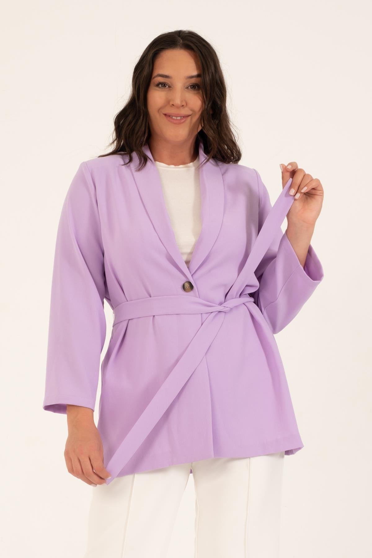 Kuşak Detaylı Salaş Ceket