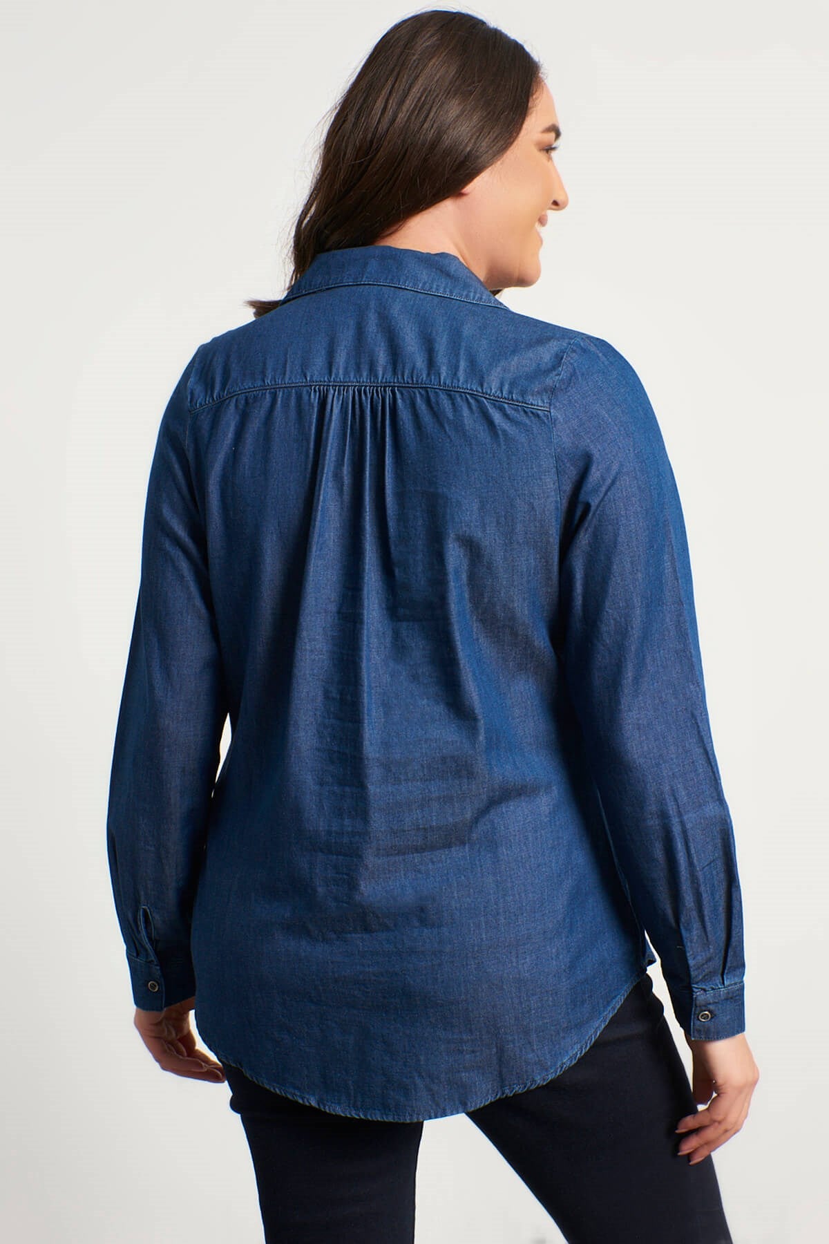 Nakışlı Uzun Kollu Denim Gömlek